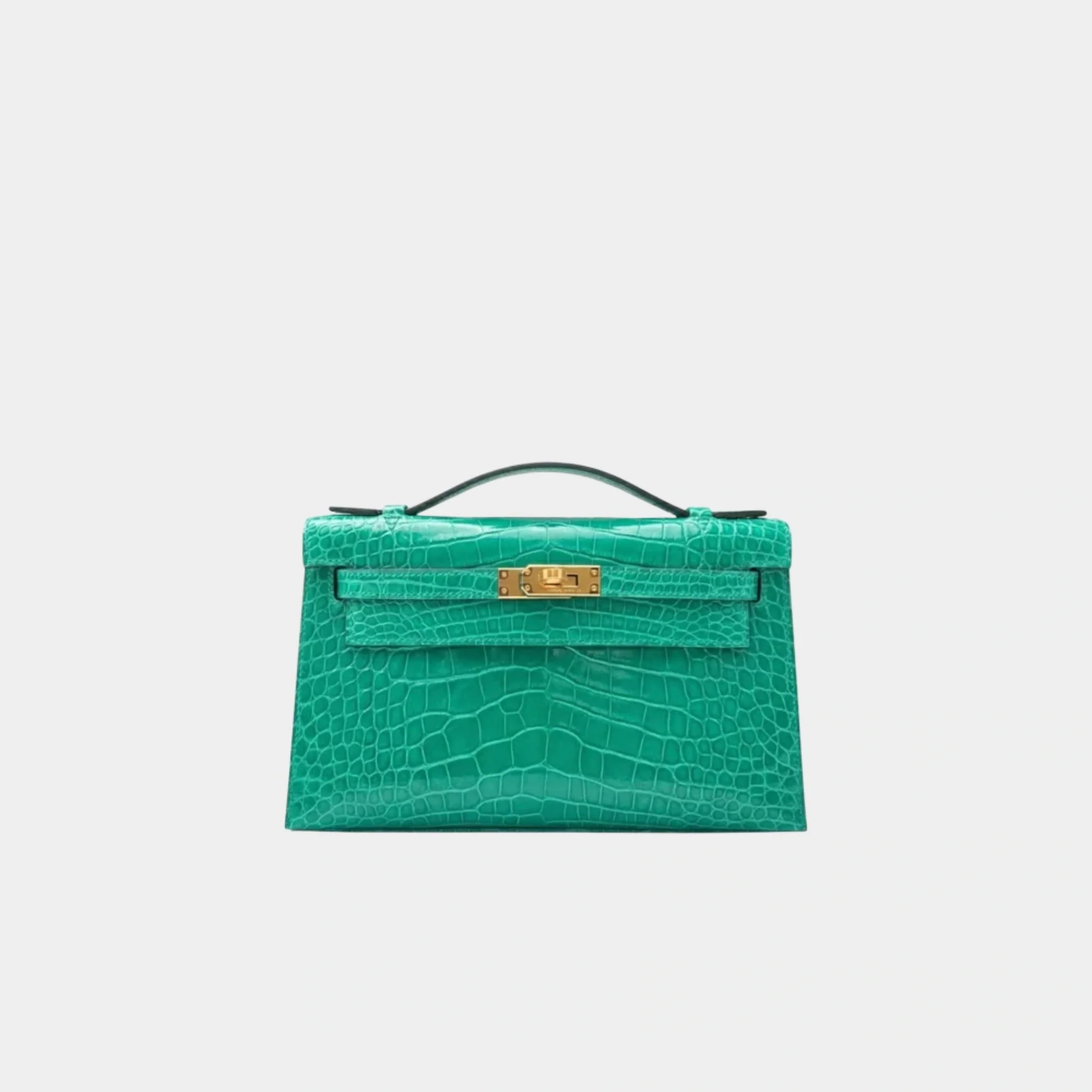 Kelly Pochette Shiny Crocodile Vert Jade GHW