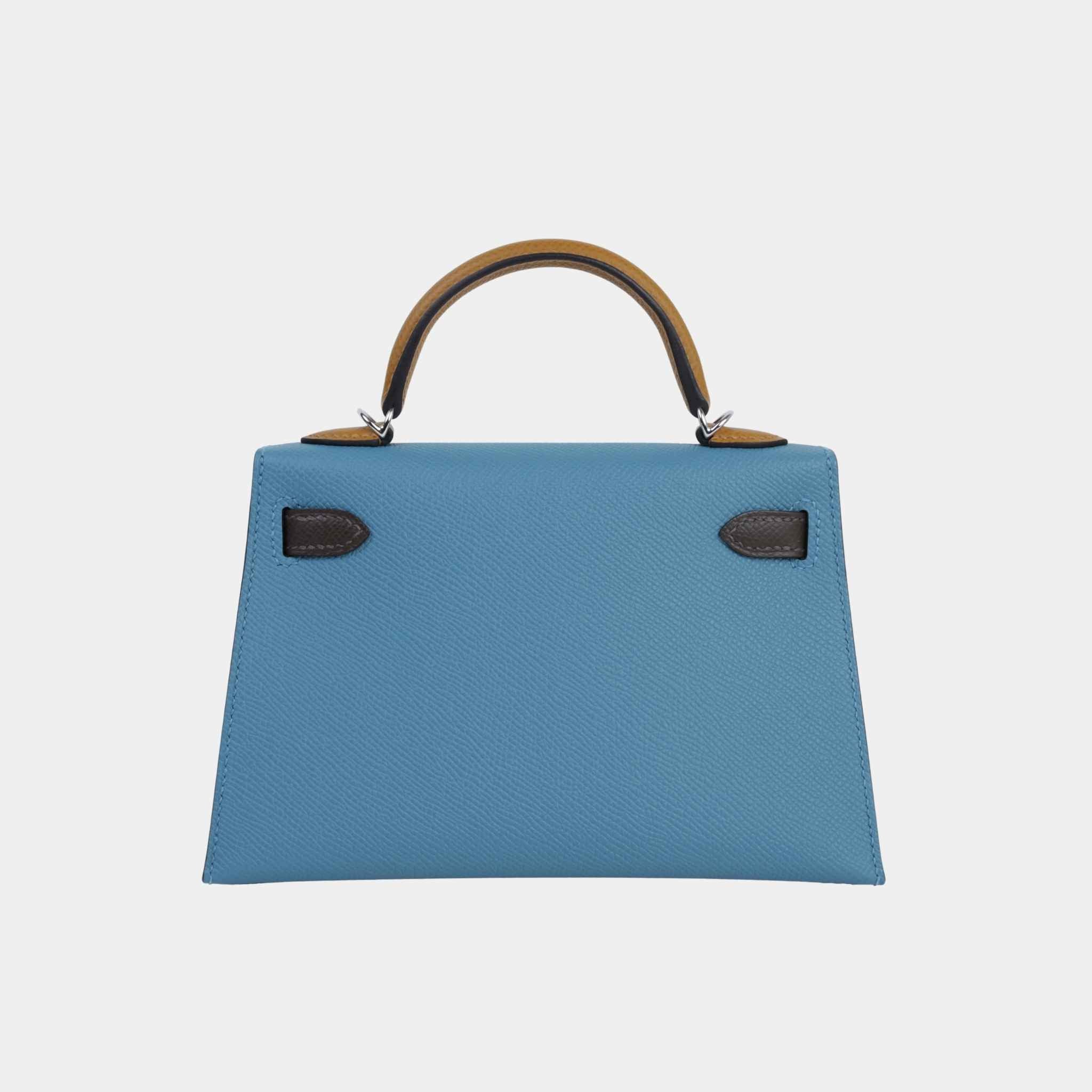 Mini Kelly II Epsom New Bleu Jean/Ecorce/Natural Sable PHW - Image 2
