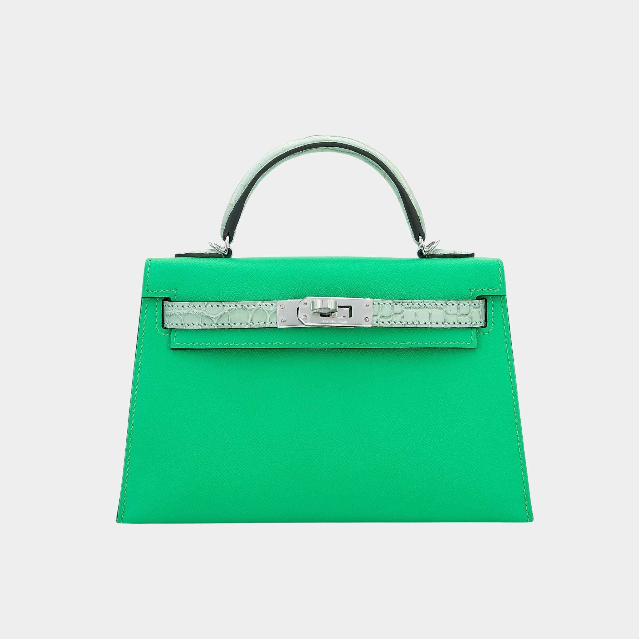 Mini Kelly II Madame-Matte Alligator Vert Comics/Vert d’Eau PHW