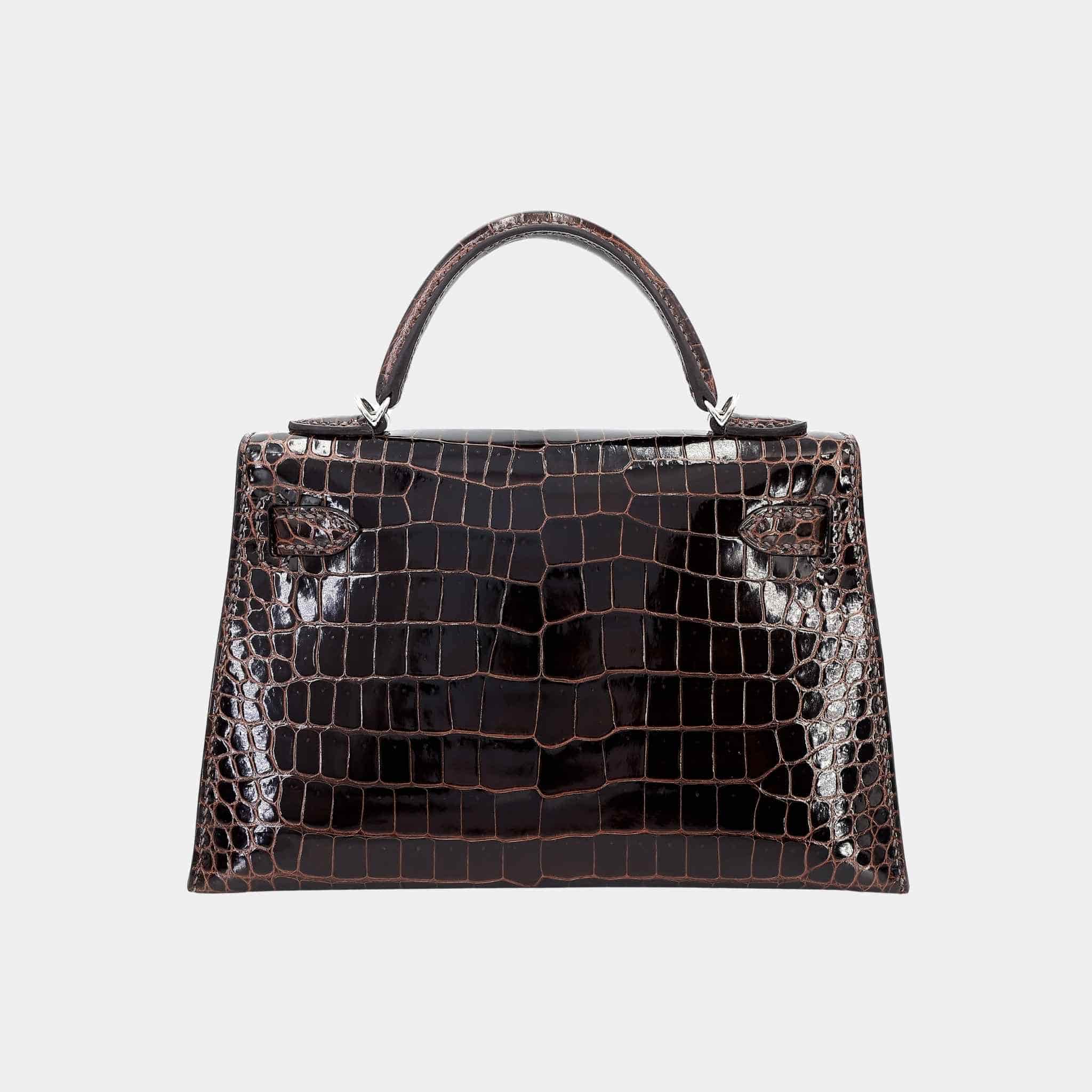 Mini Kelly II Shiny Porosus Crocodile Havane PHW - Image 2