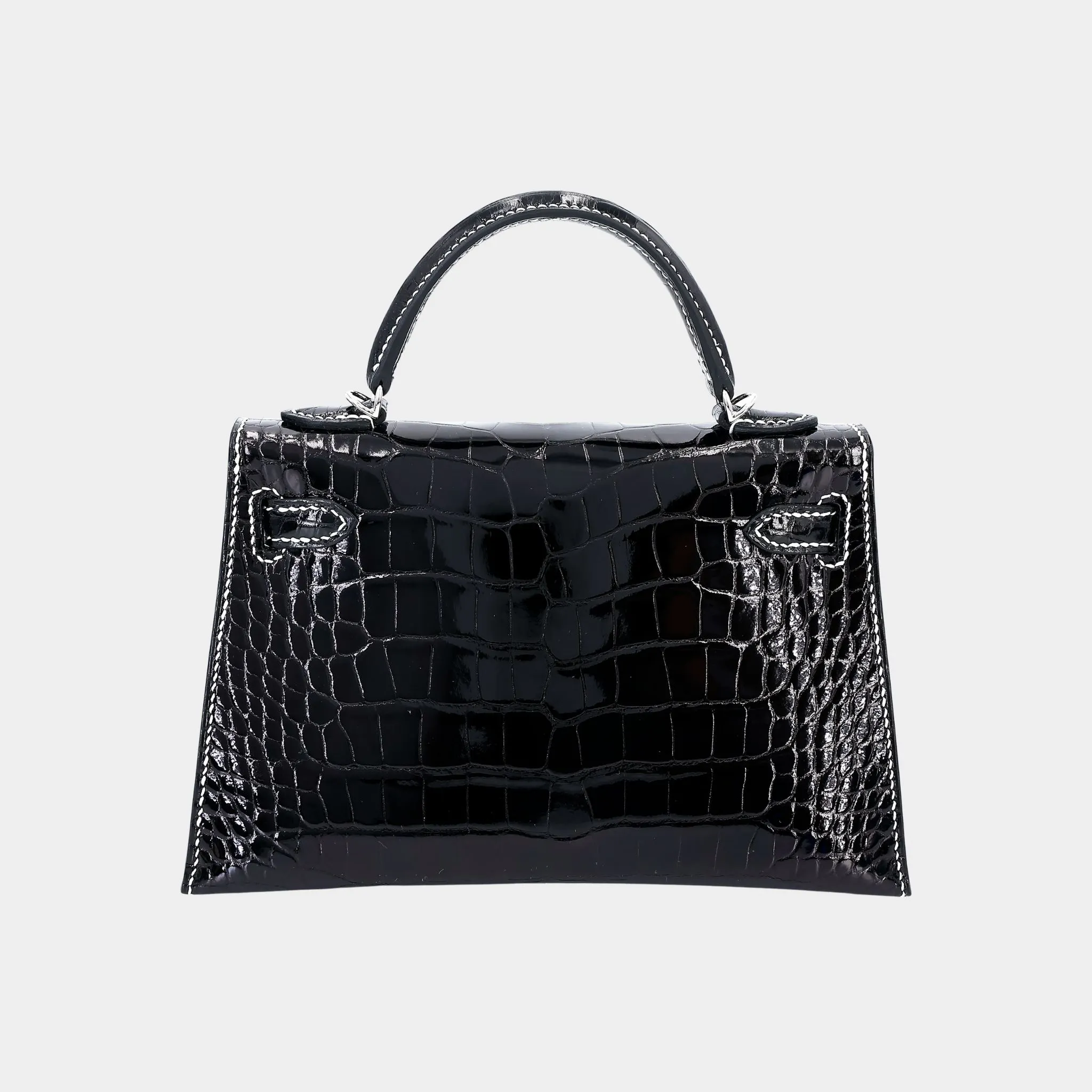 Mini Kelly II White Thread Shiny Alligator Black PHW - Image 2