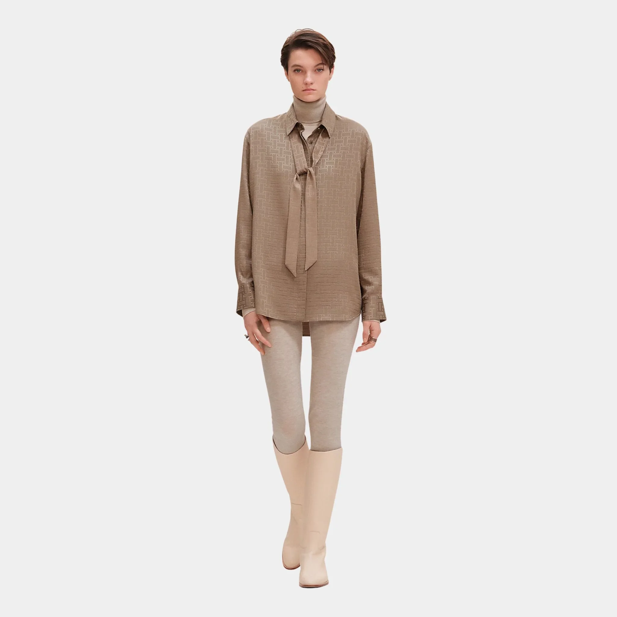 Mosaique Ascot Collar Shirt in Jacquard Silk