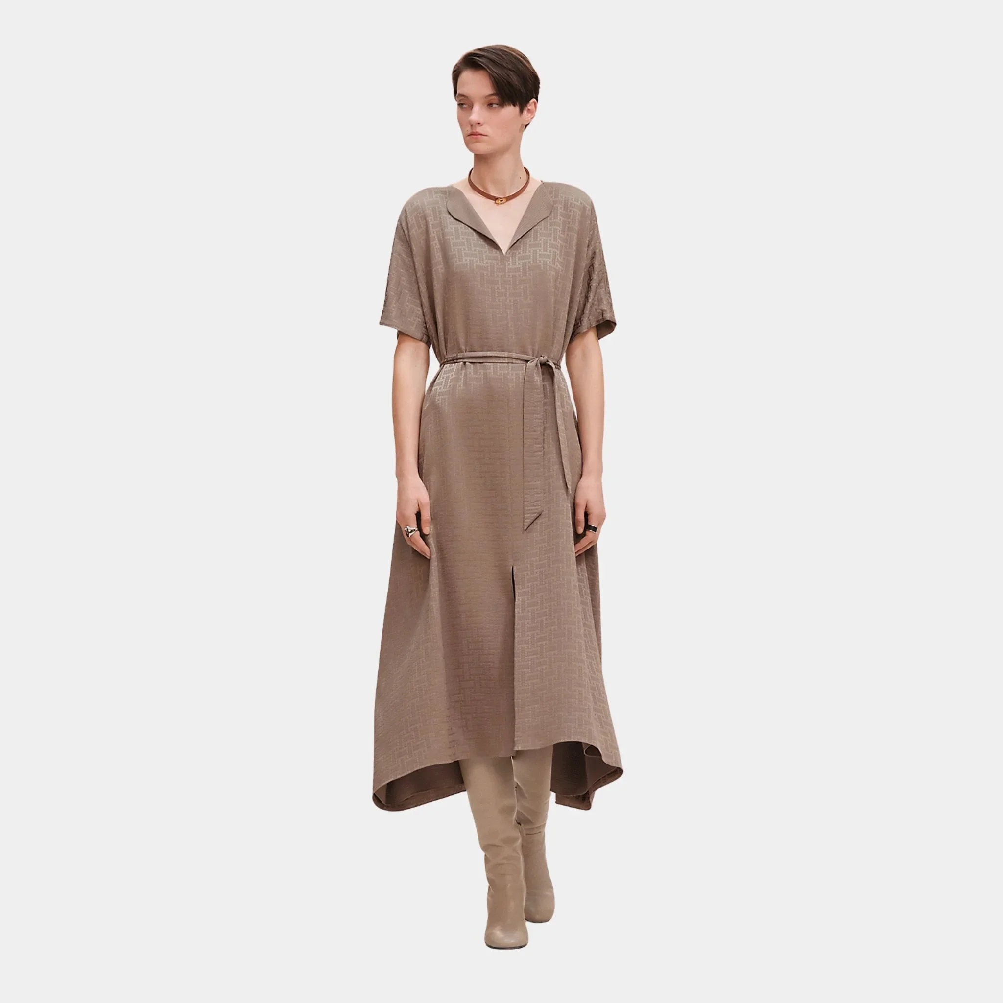 Mosaique Belted Caftan in Jacquard Silk - Image 3