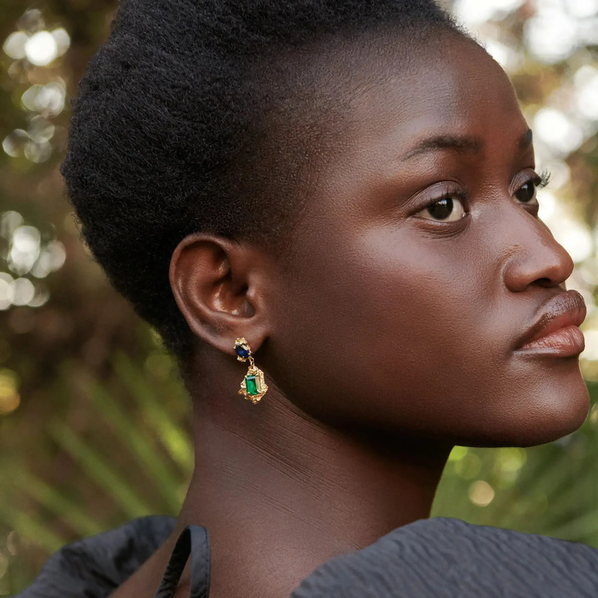 Rina Sapphire Emerald Earrings - Image 3