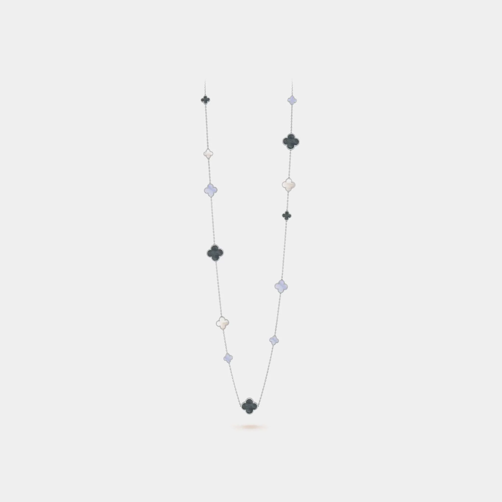 Magic Alhambra Long Necklace 16 Motifs White Gold Chalcedony Pearl
