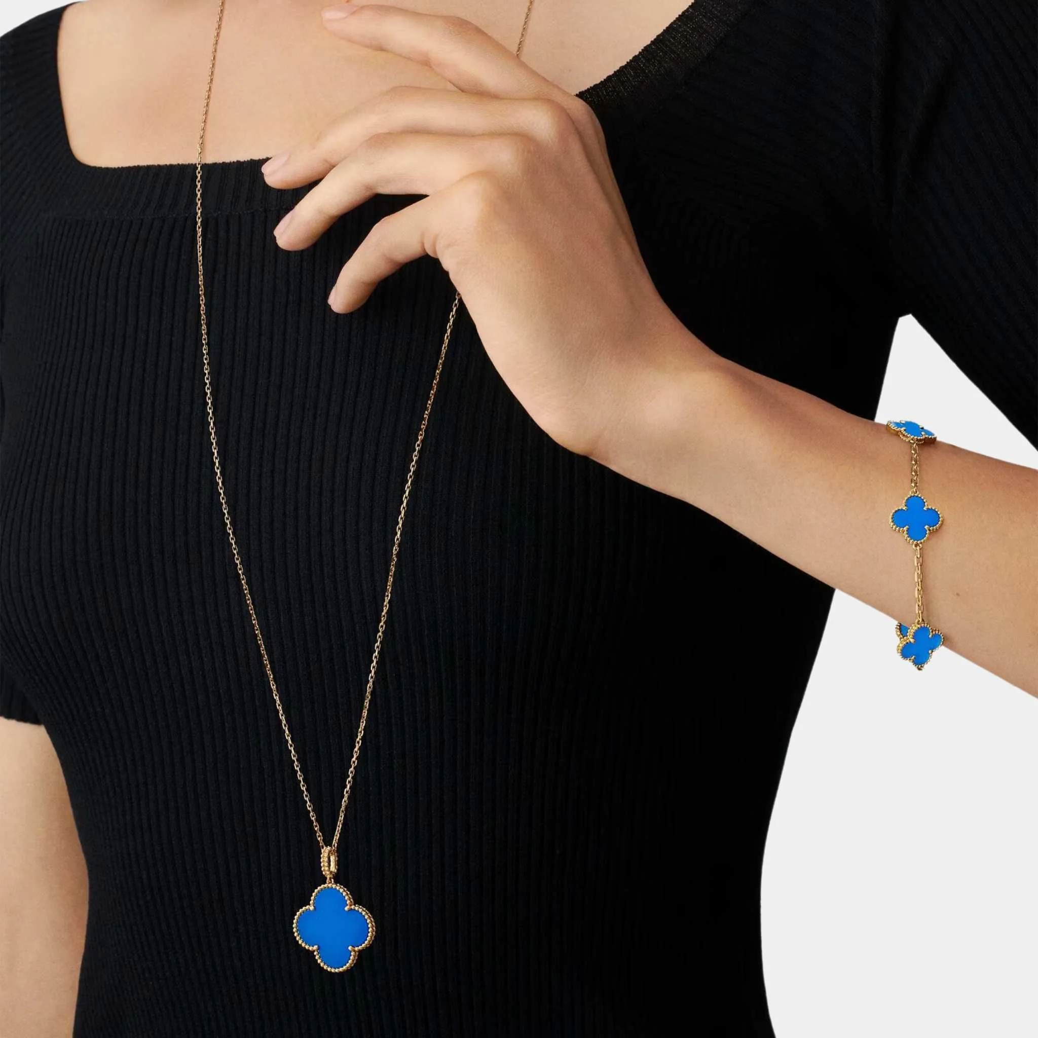 Magic Alhambra Long Necklace 1 motif Yellow Gold Agate - Image 2