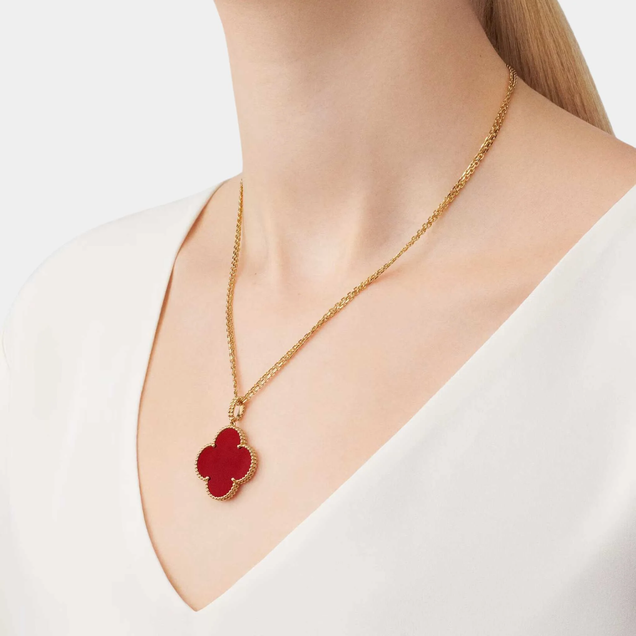 Magic Alhambra Long Necklace 1 Motif Yellow Gold Carnelian - Image 2