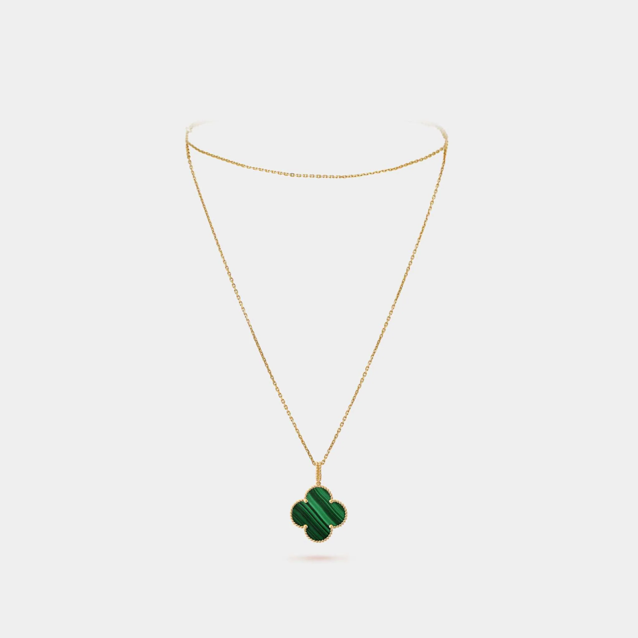 Magic Alhambra Long Necklace 1 motif Yellow Gold Malachite