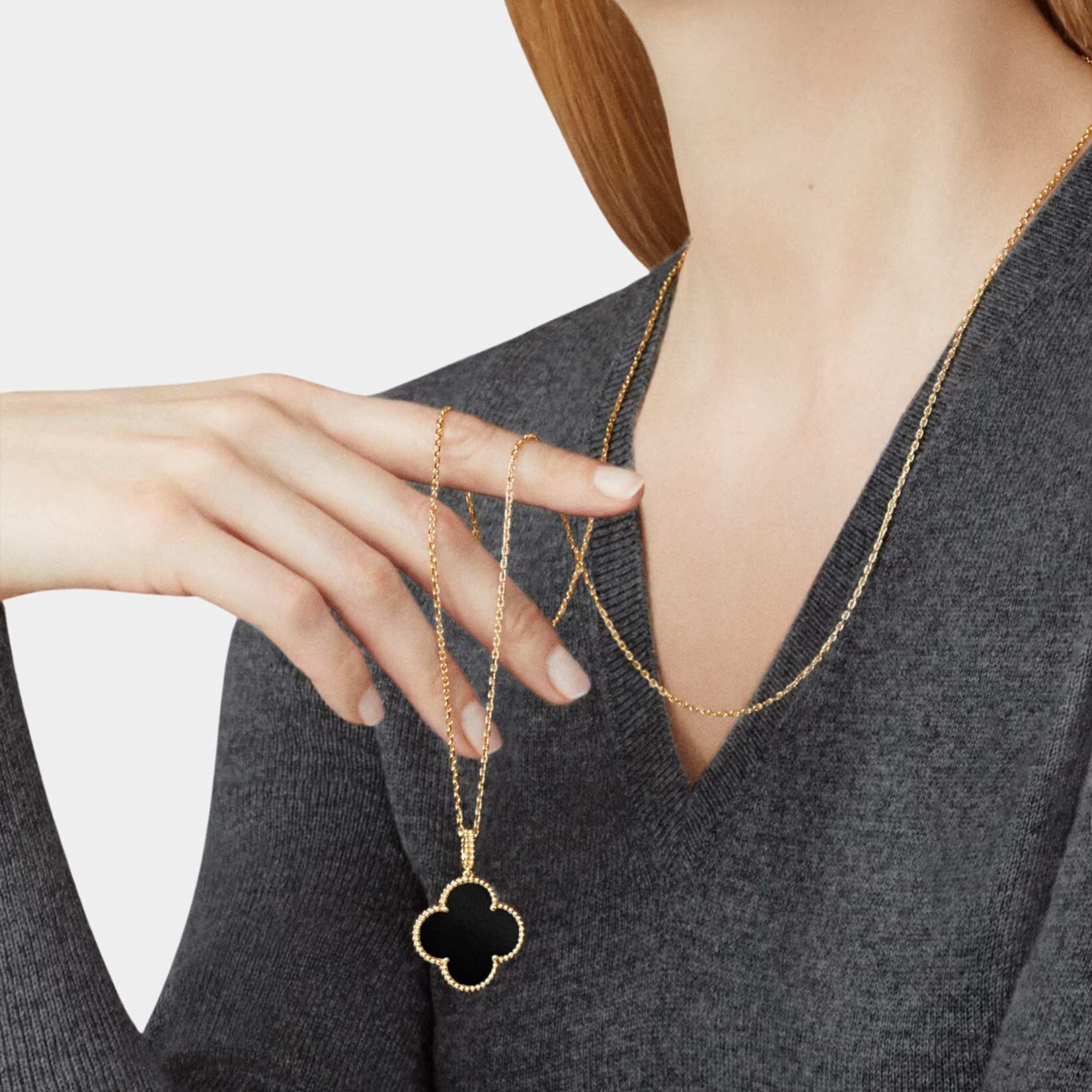 Magic Alhambra Long Necklace 1 Motif Yellow Gold Onyx - Image 2
