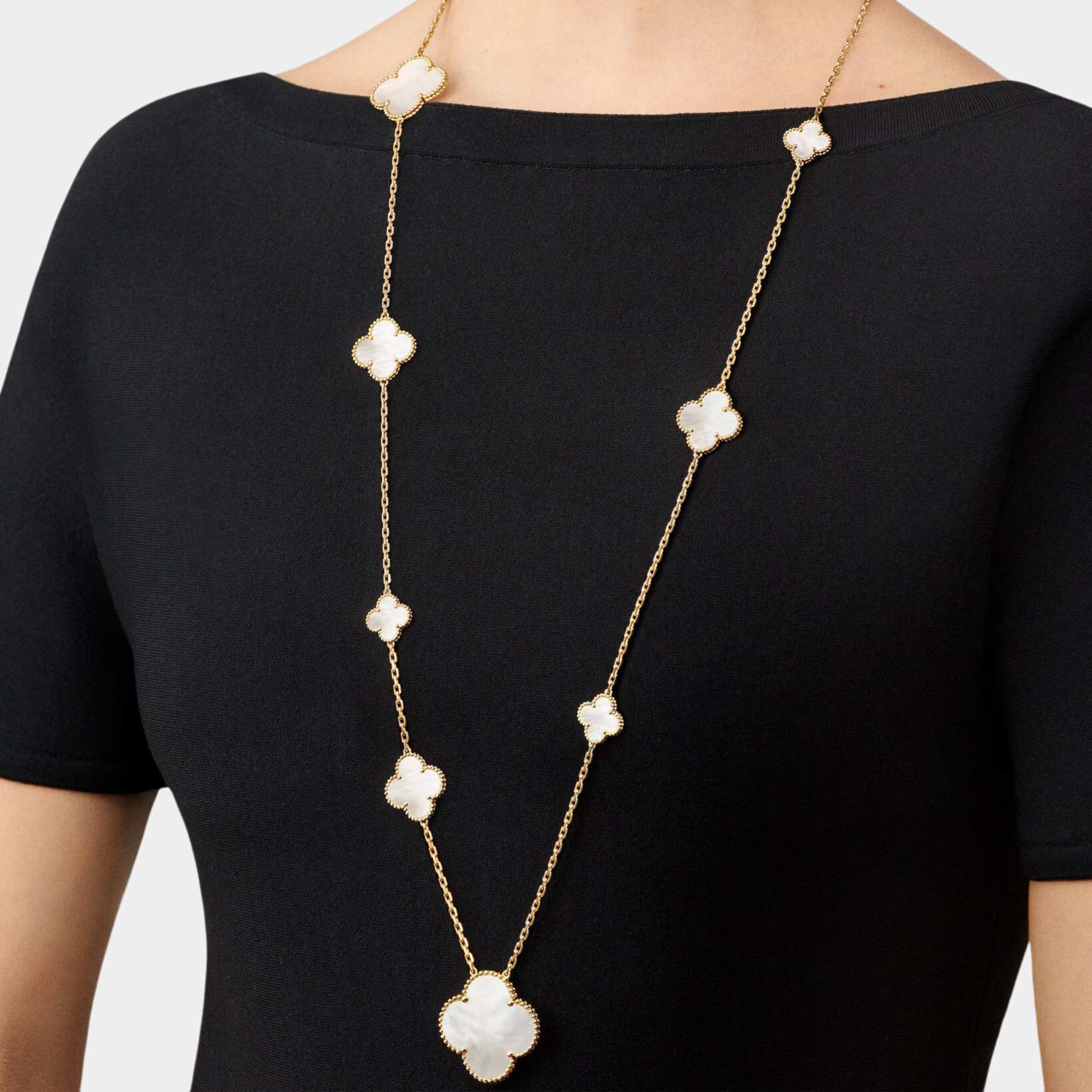 Magic Alhambra Long Necklace 11 Motifs Yellow Gold Mother Of Pearl - Image 2