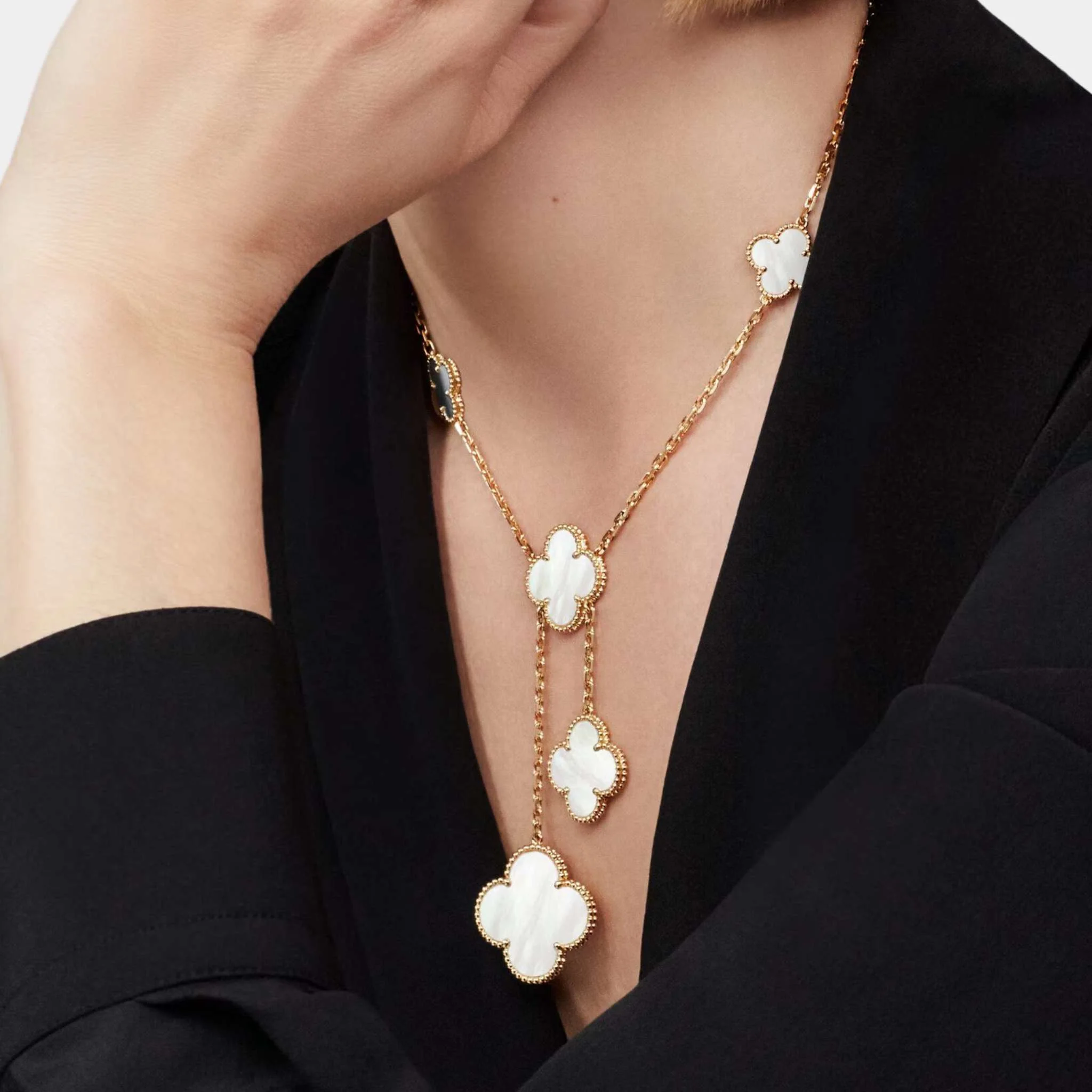 Magic Alhambra Necklace 6 Motifs Yellow Gold Mother Of Pearl - Image 2