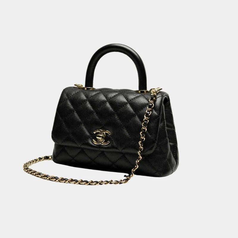 Mini Flap Bag with Top Handle in Grained Calfskin - Image 2