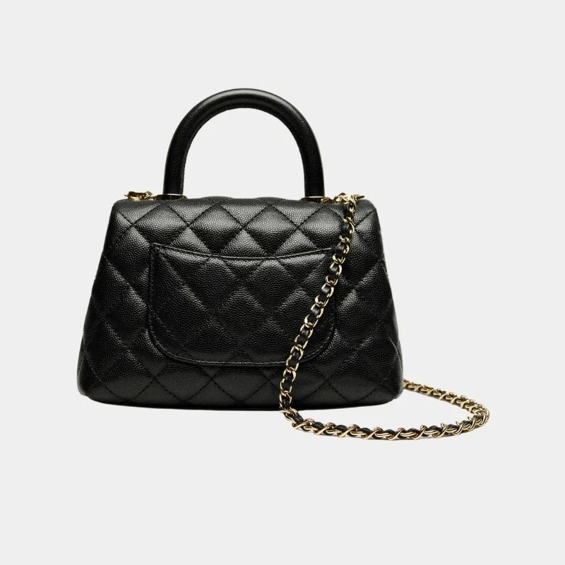 Mini Flap Bag with Top Handle in Grained Calfskin - Image 3