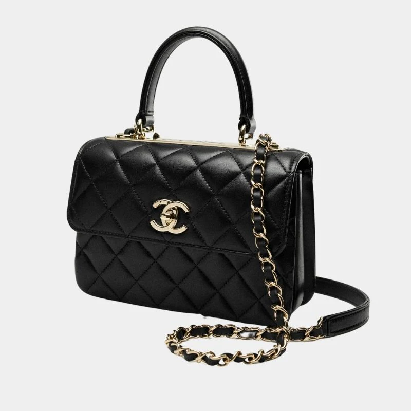 Mini Flap Bag With Top Handle Lambskin Black - Image 3