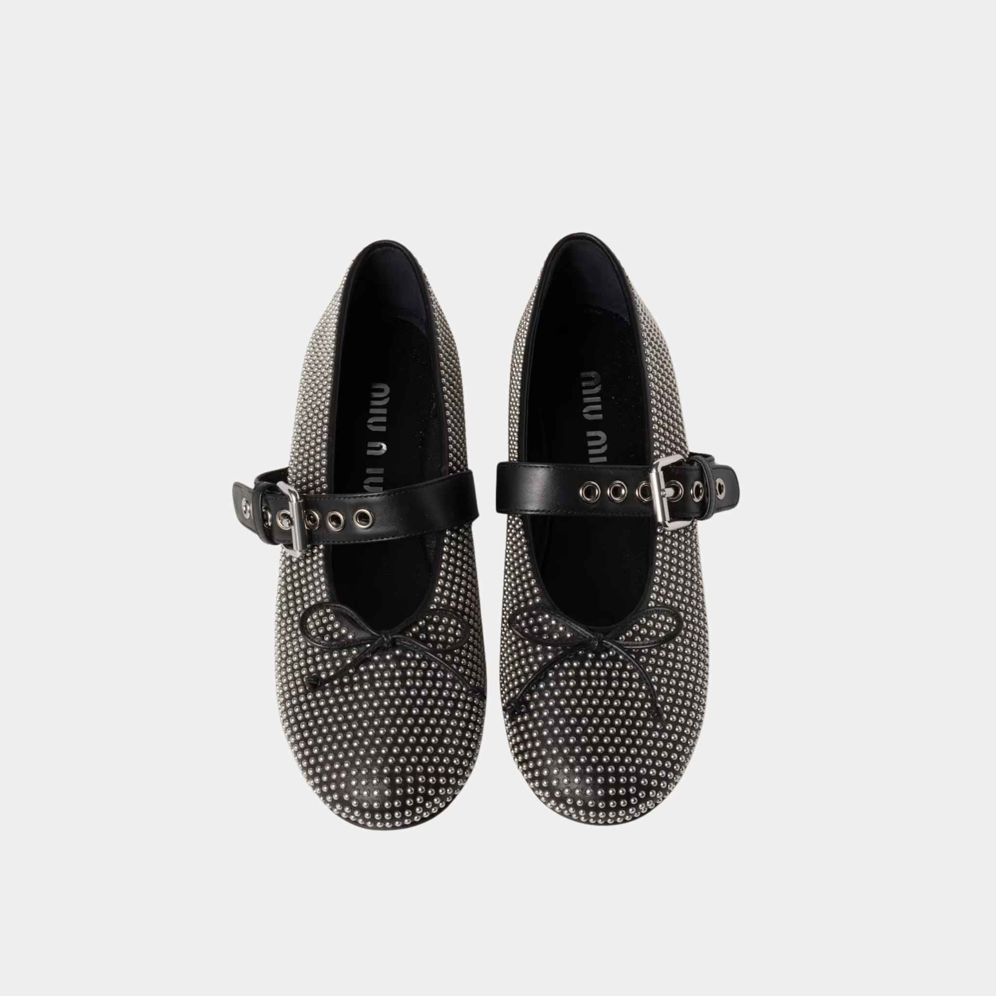 Calf Leather Ballerina Flats With Studs - Image 2
