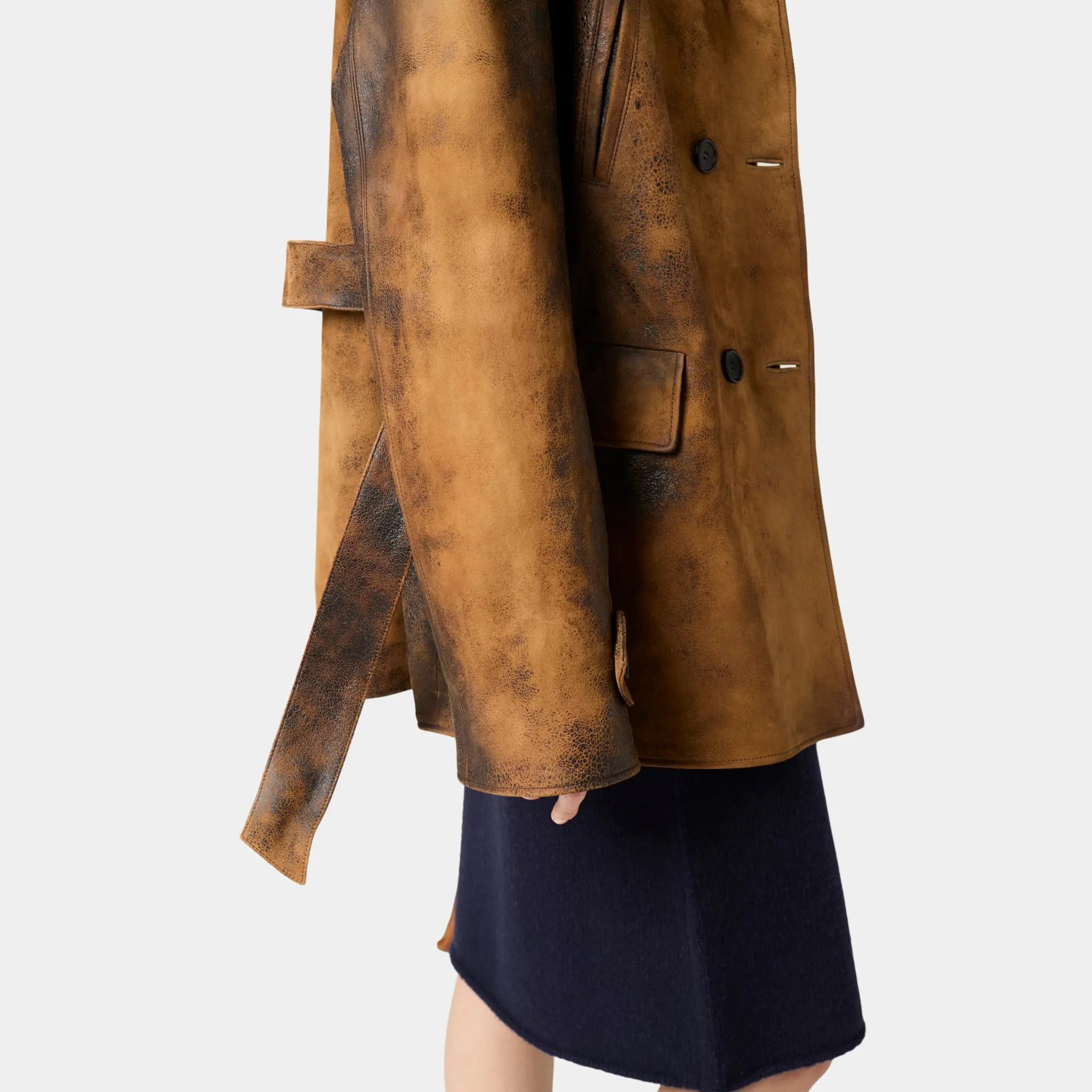 Double-breasted Waxed Lambskin Suede Caban Jacket - Image 4