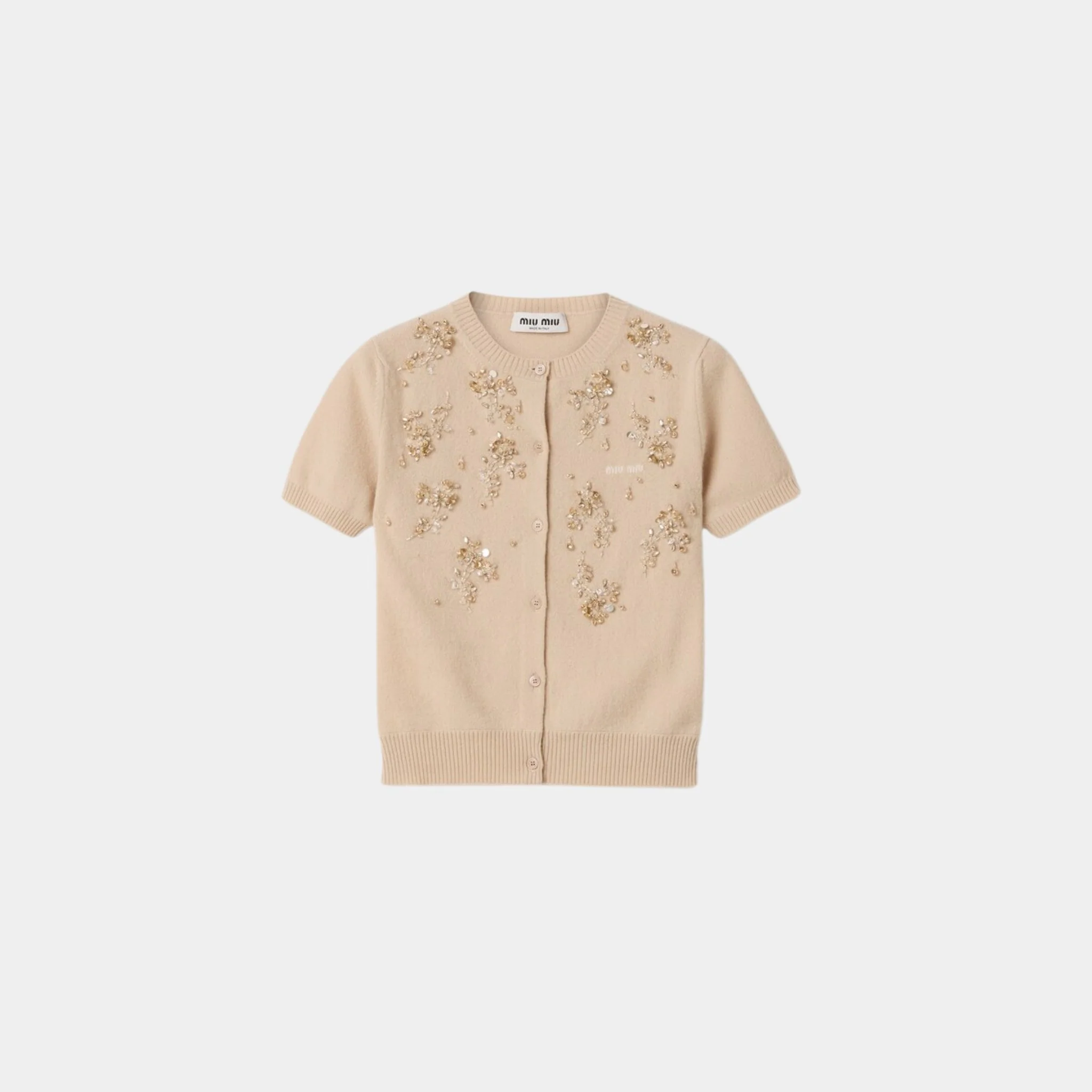 Embroidered Cashmere Short Sleeve Cardigan
