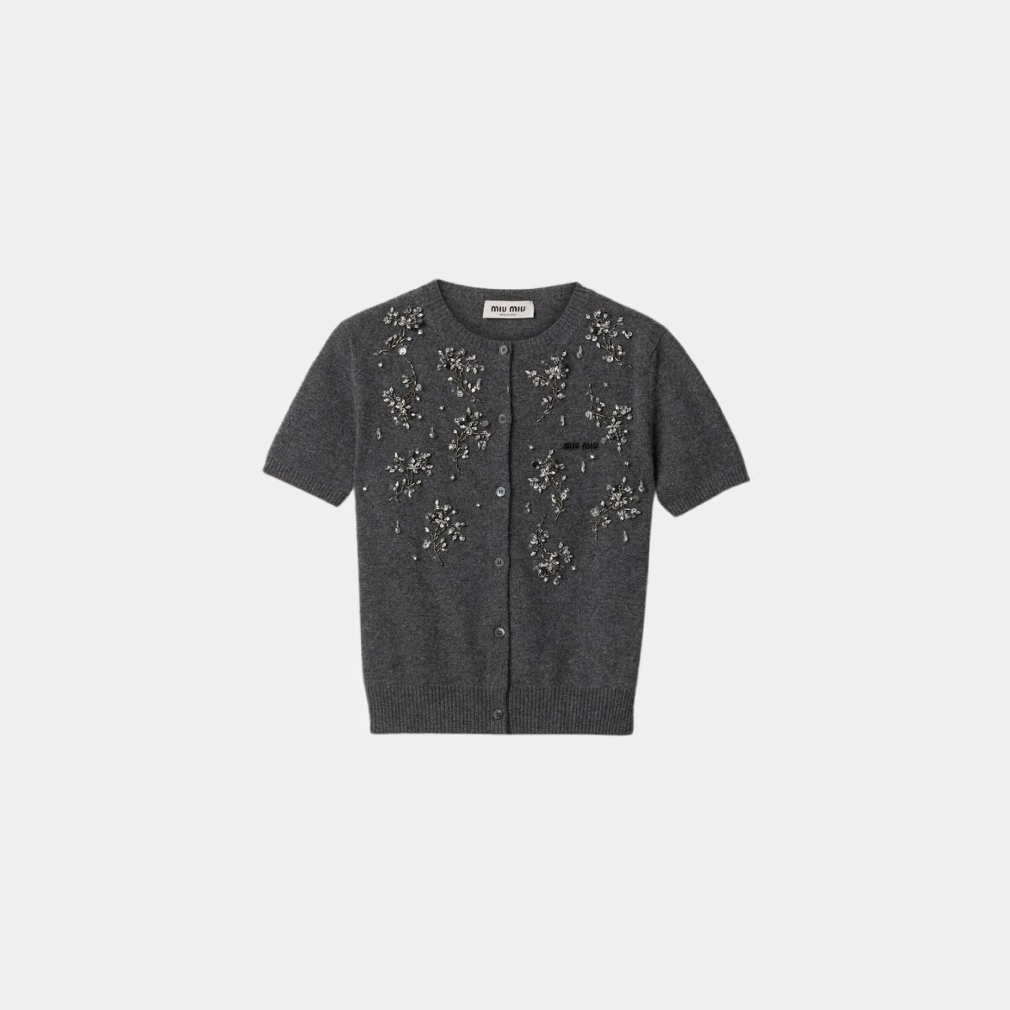 Embroidered Cashmere Short Sleeve Cardigan - Image 3
