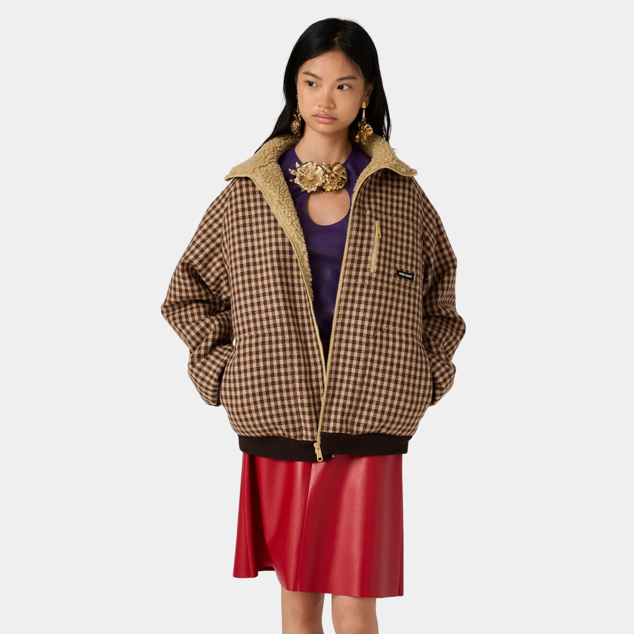 Fleece-lined Checked Blouson Jacket - Image 2