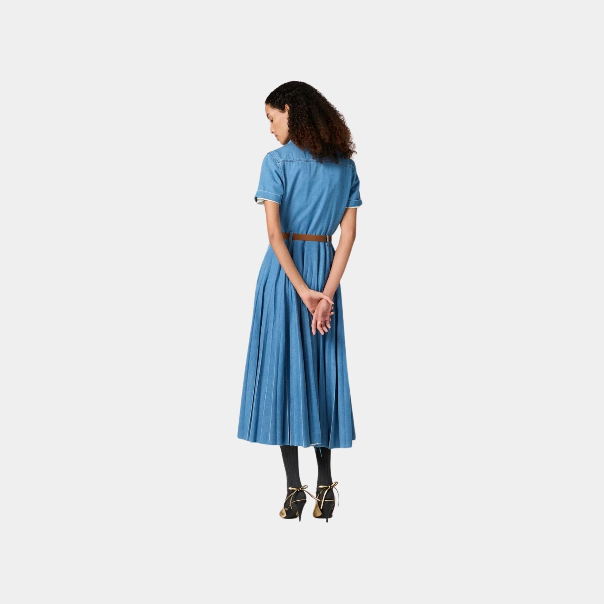 Long Denim Dress With Belt - Image 2