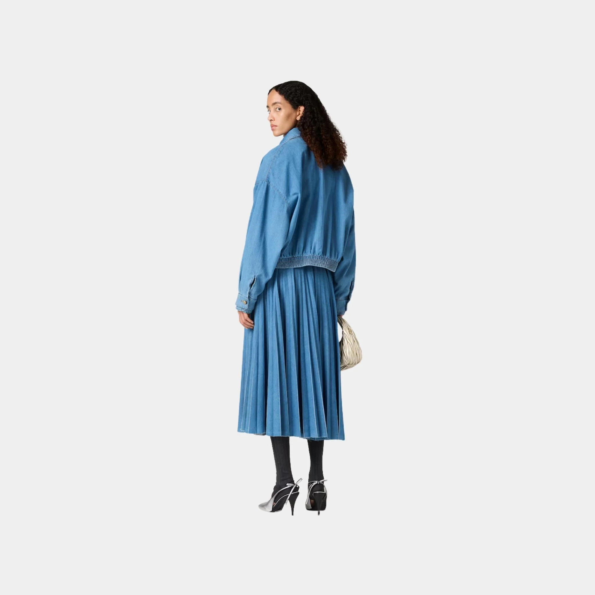 Pleated Denim Skirt With Belt - Image 2