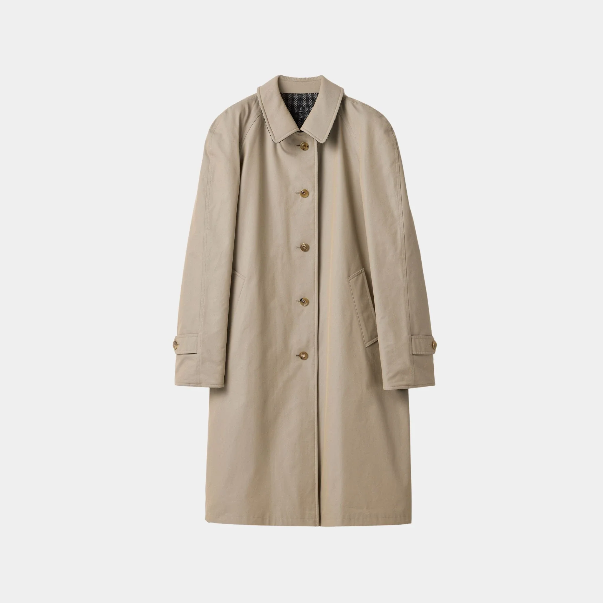 Reversible Twill and Check Trench Coat