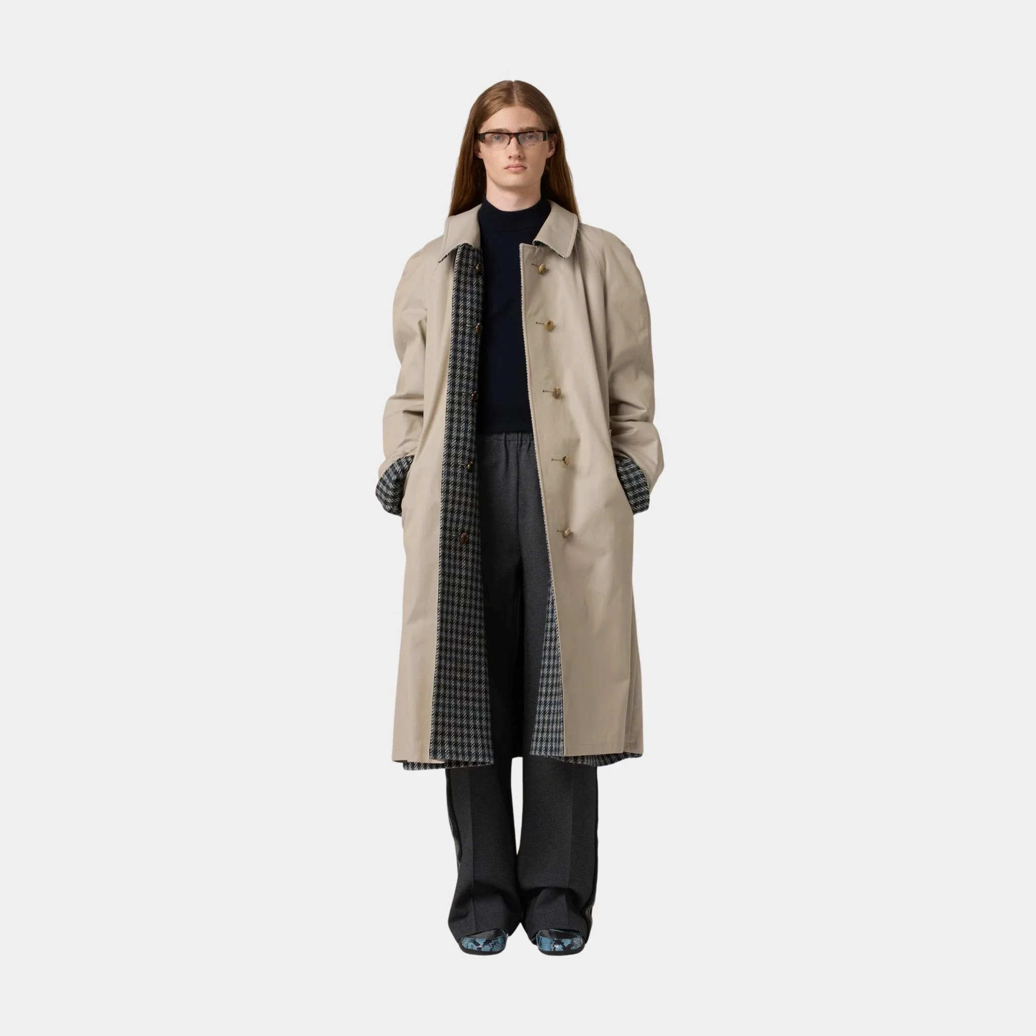 Reversible Twill and Check Trench Coat - Image 2