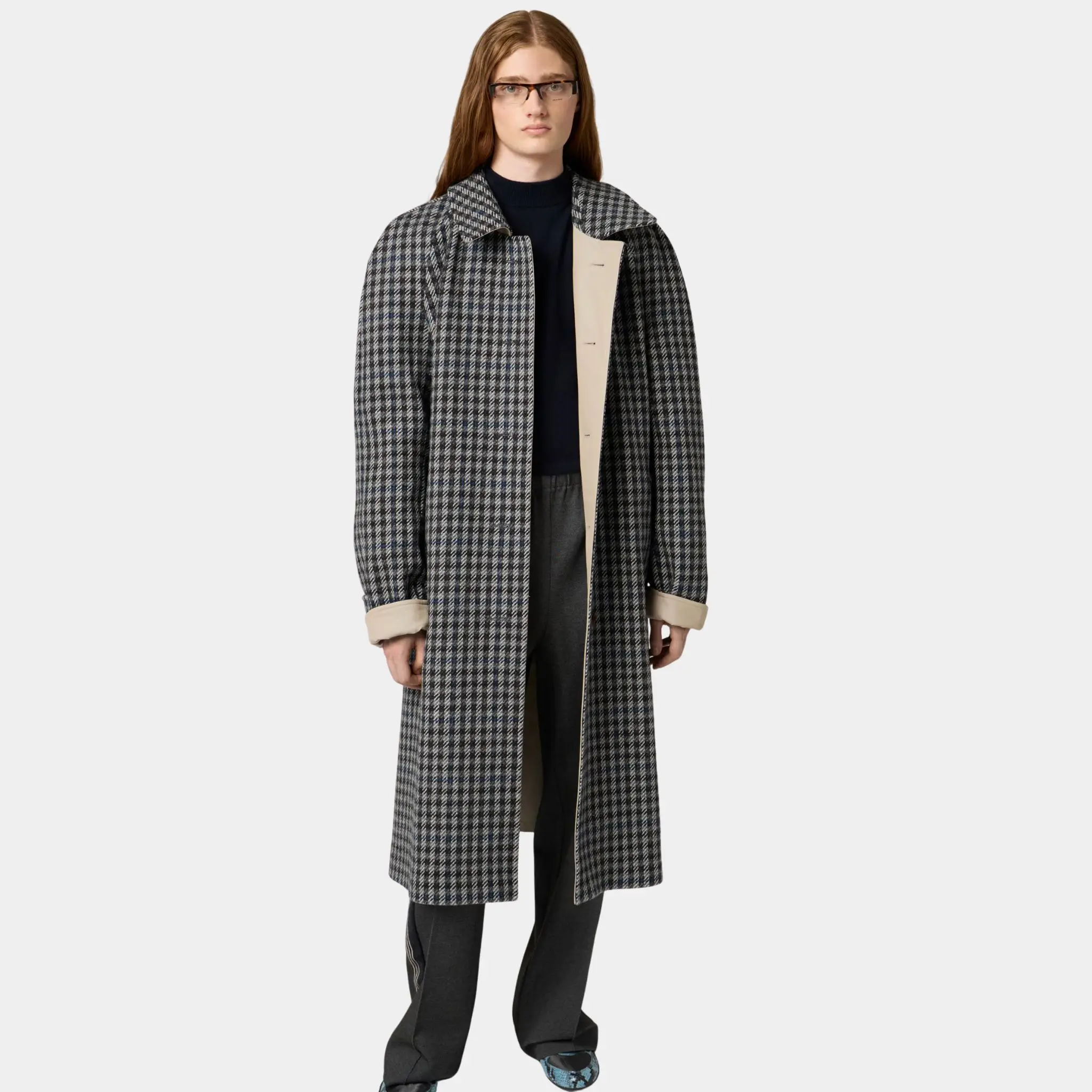 Reversible Twill and Check Trench Coat - Image 5