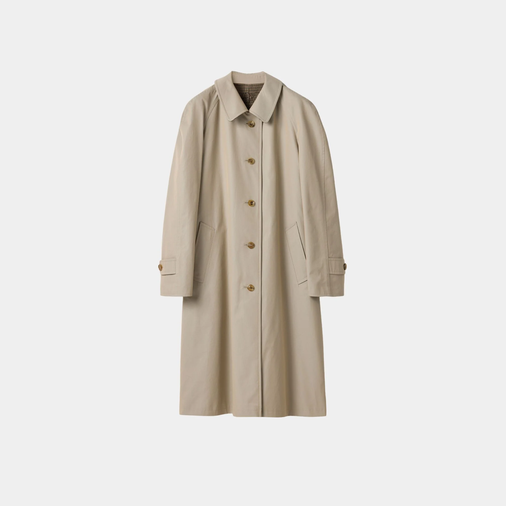 Reversible Twill and Houndstooth Check Trench Coat