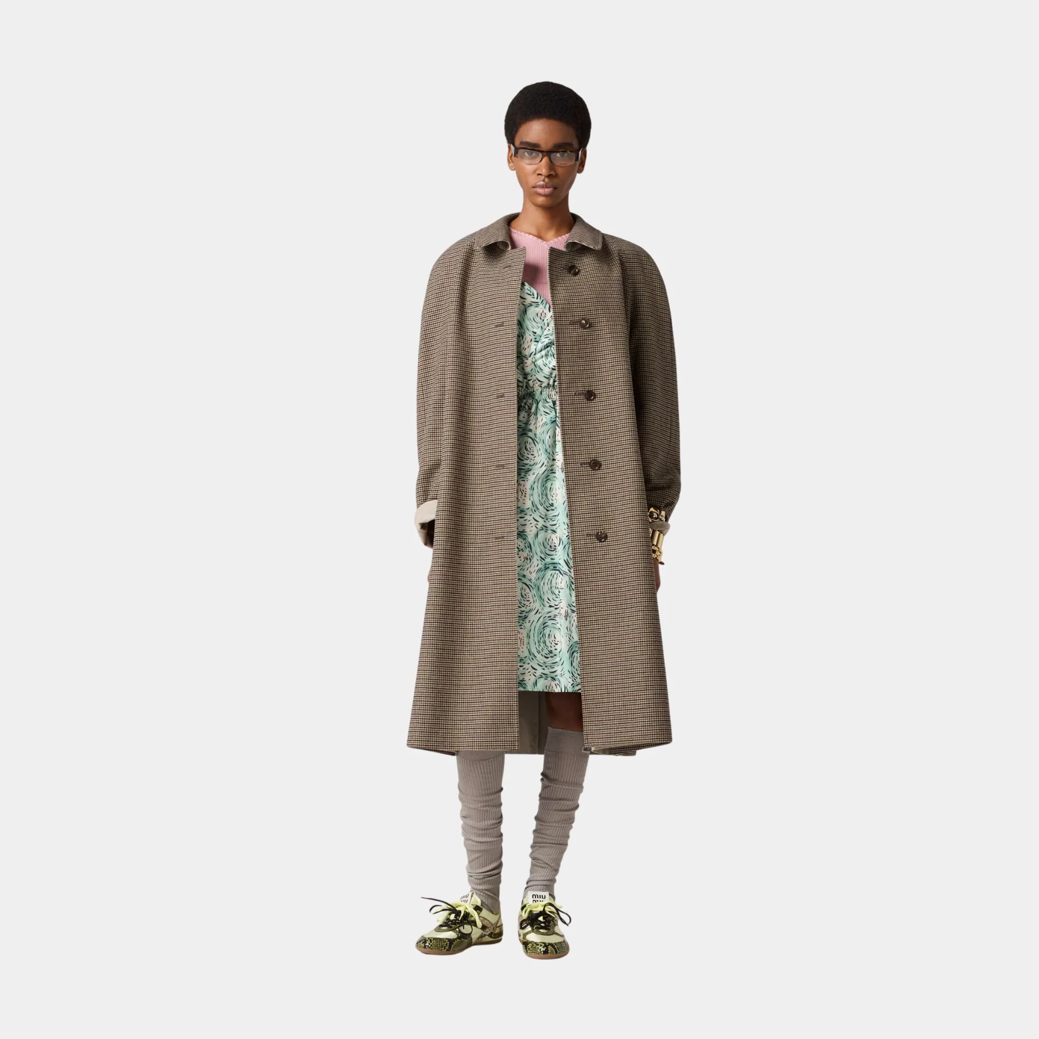 Reversible Twill and Houndstooth Check Trench Coat - Image 2