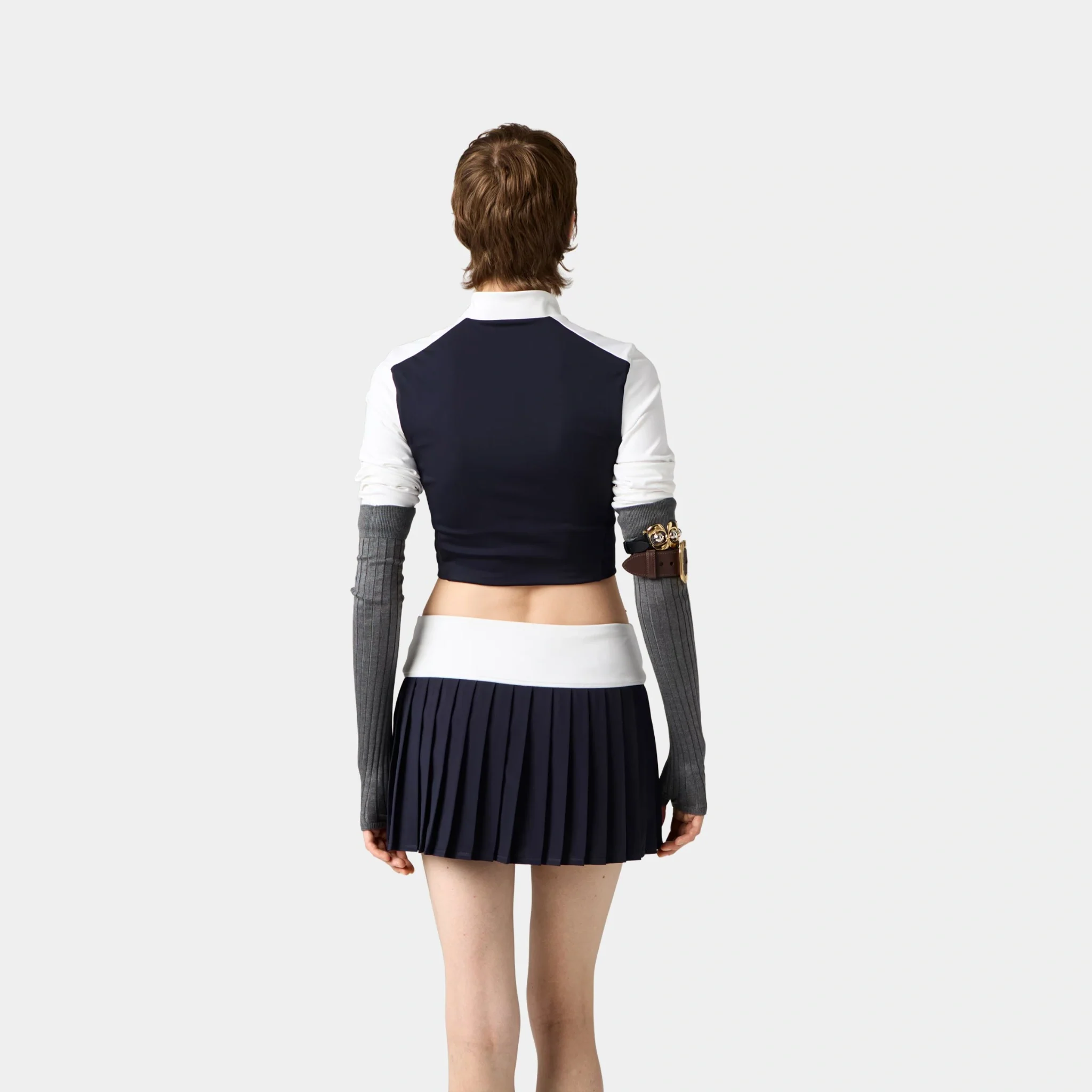 Stretch Technical Jersey Pleated Miniskirt - Image 6