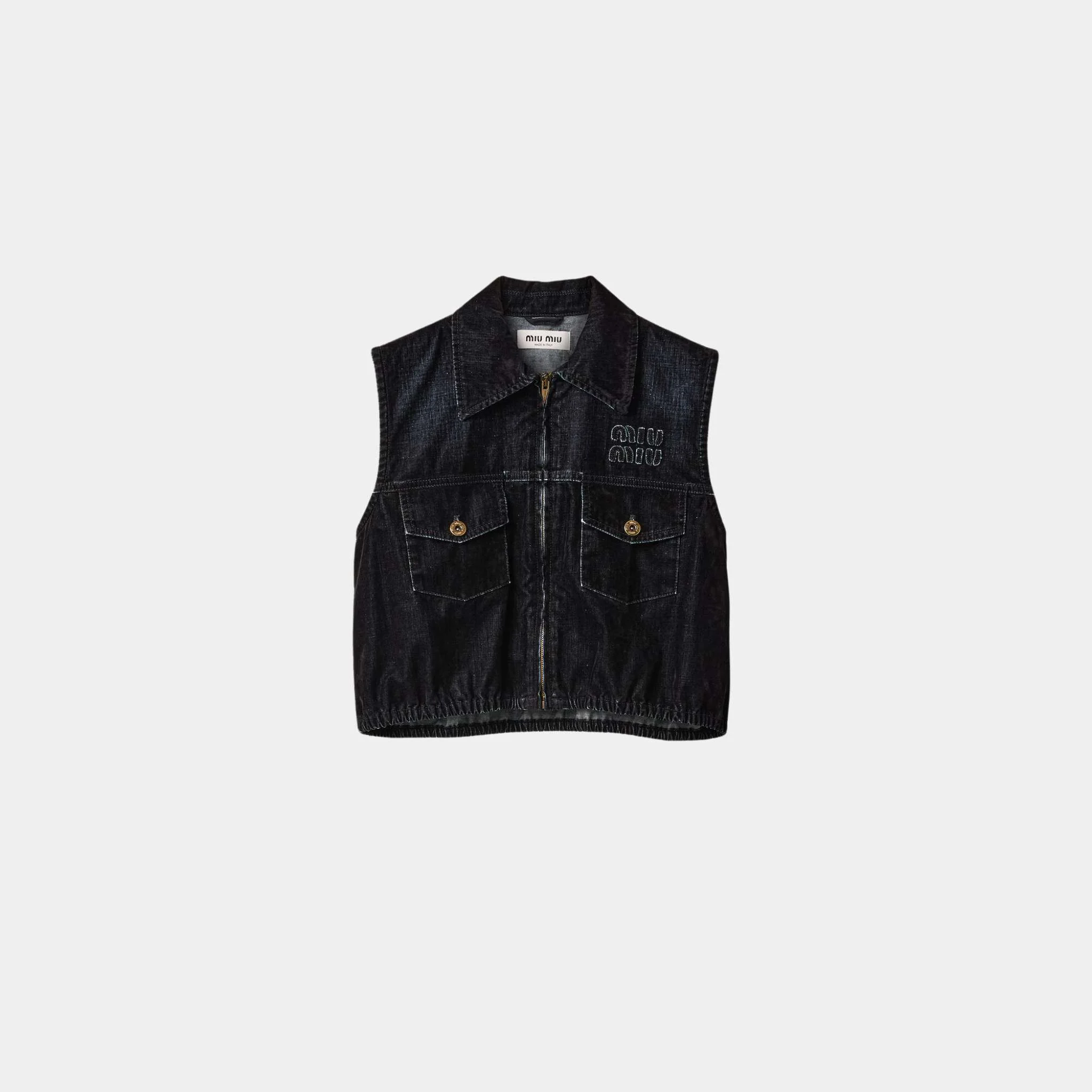 Washed Flocked Chambray Top Black