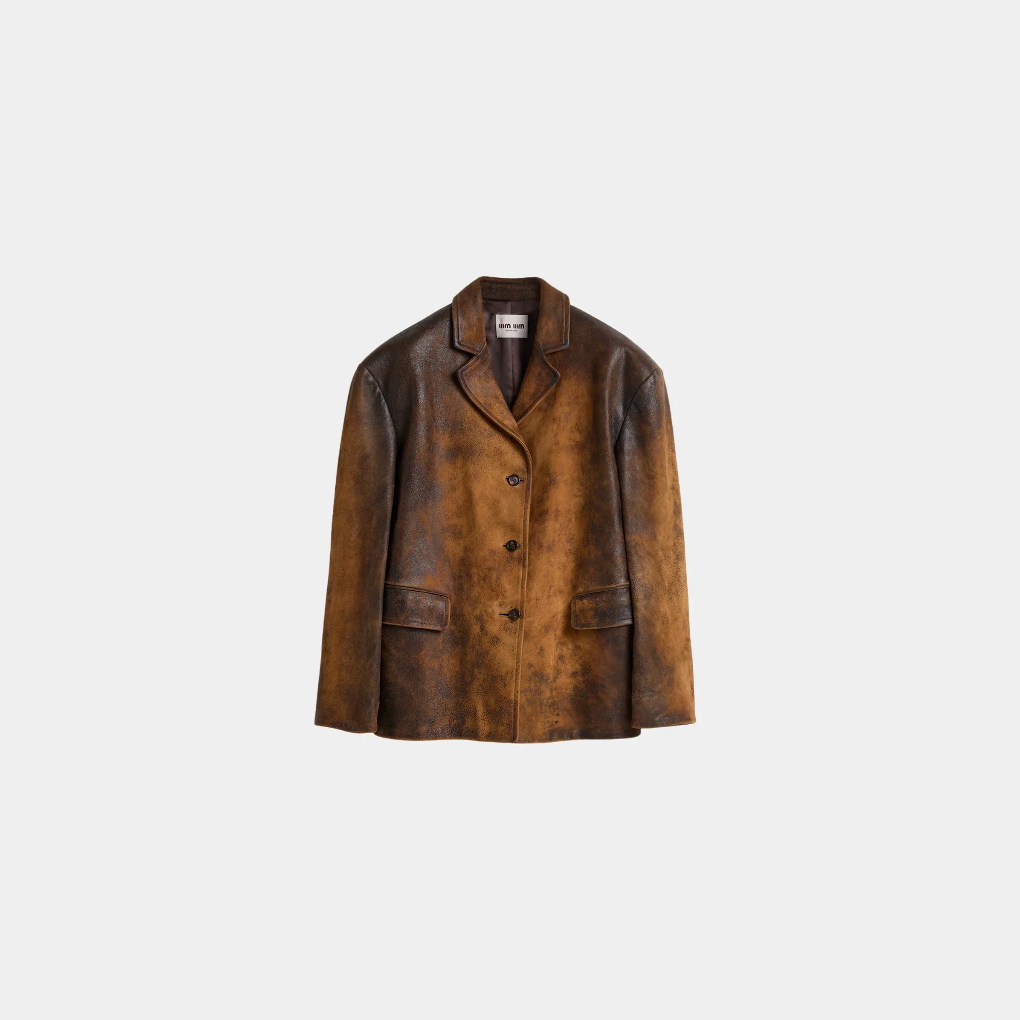 Waxed Suede Leather Buttoned Jacket