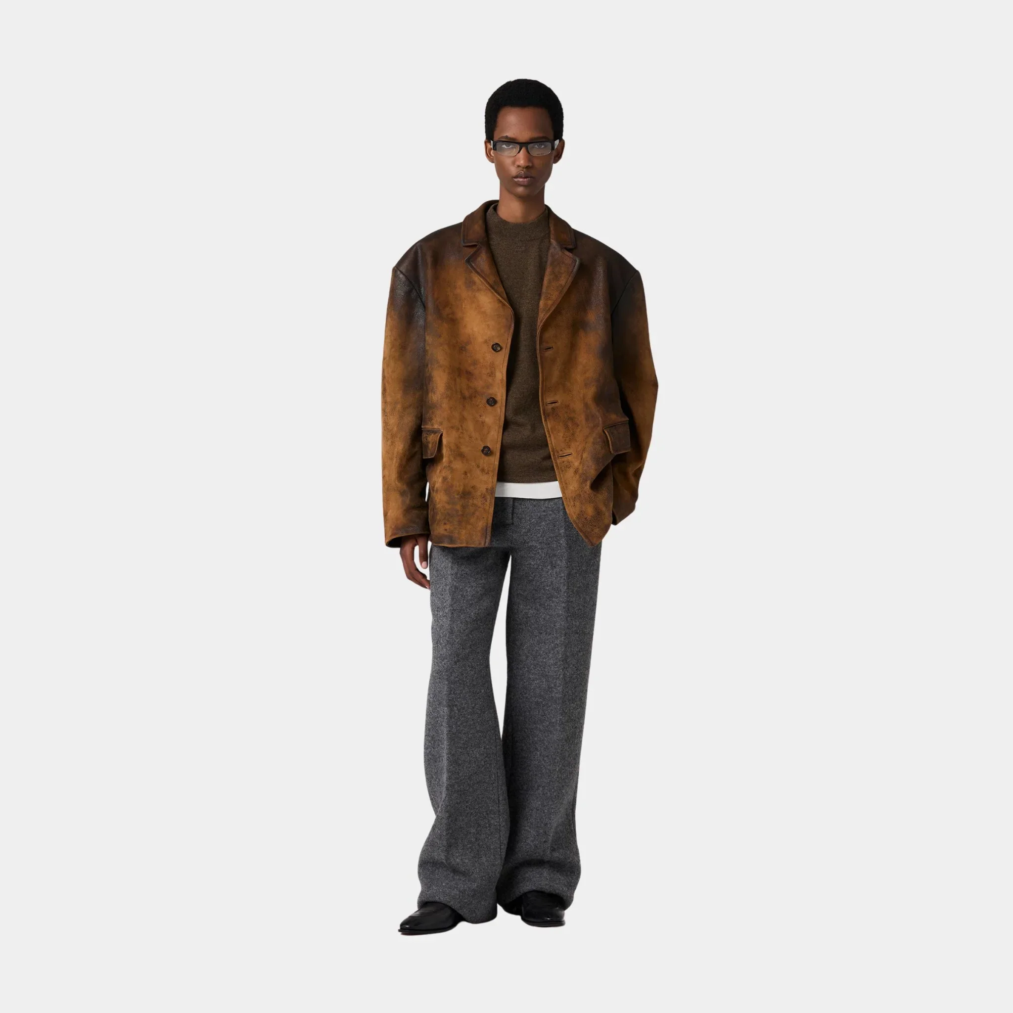 Waxed Suede Leather Buttoned Jacket - Image 2