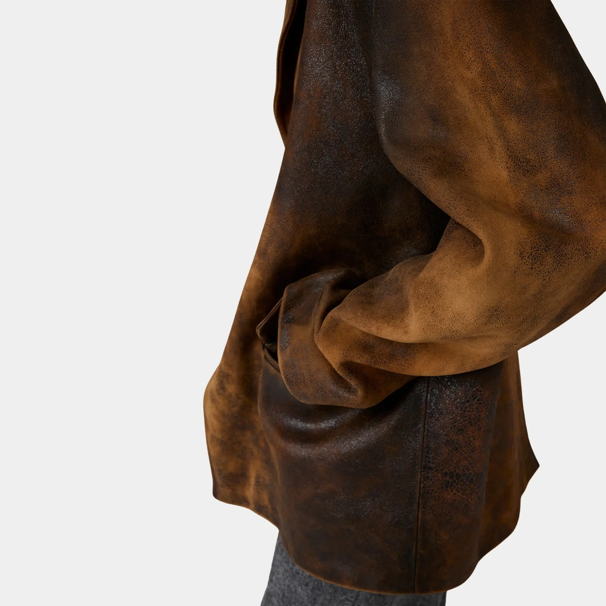 Waxed Suede Leather Buttoned Jacket - Image 4
