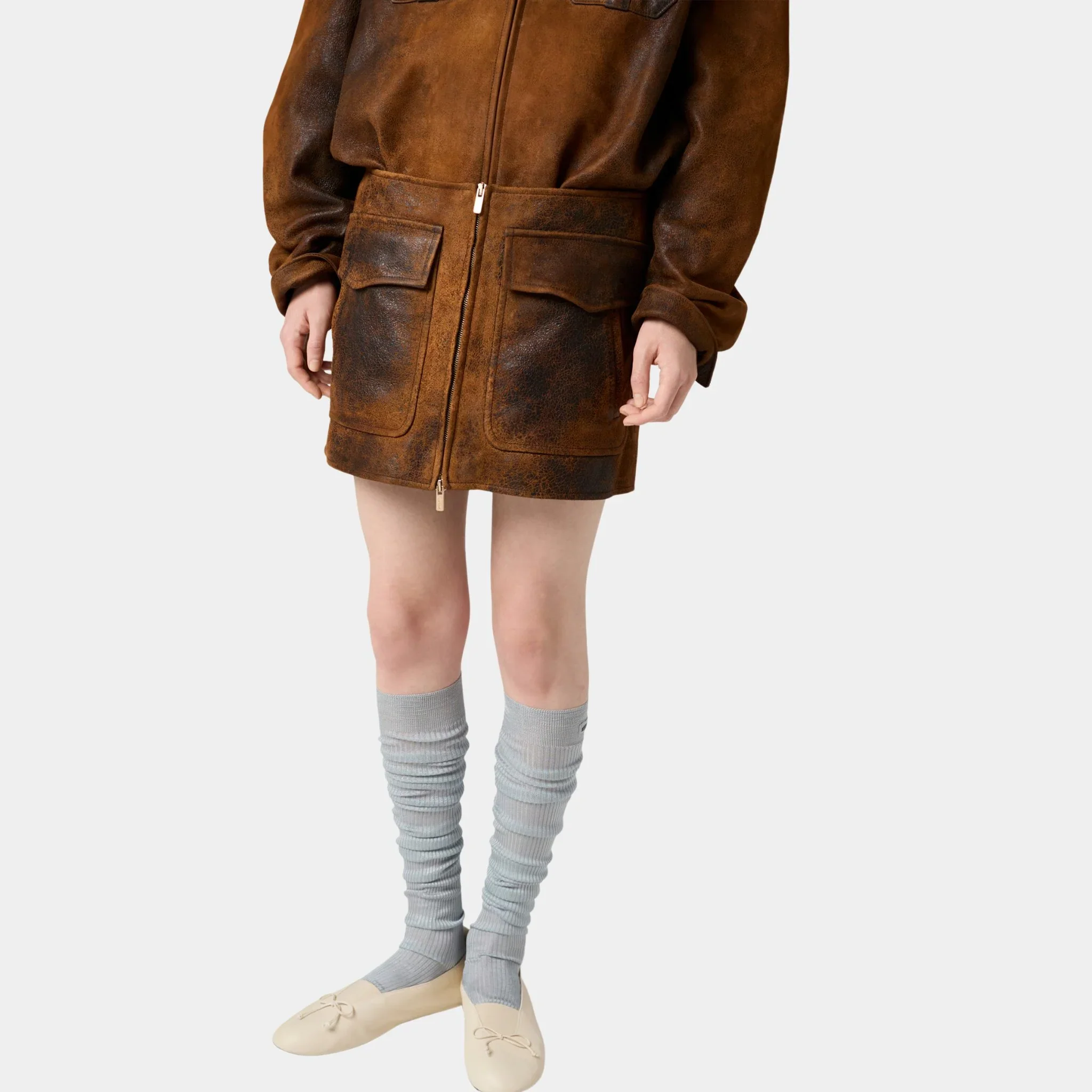 Waxed Suede Leather Mini-skirt - Image 2