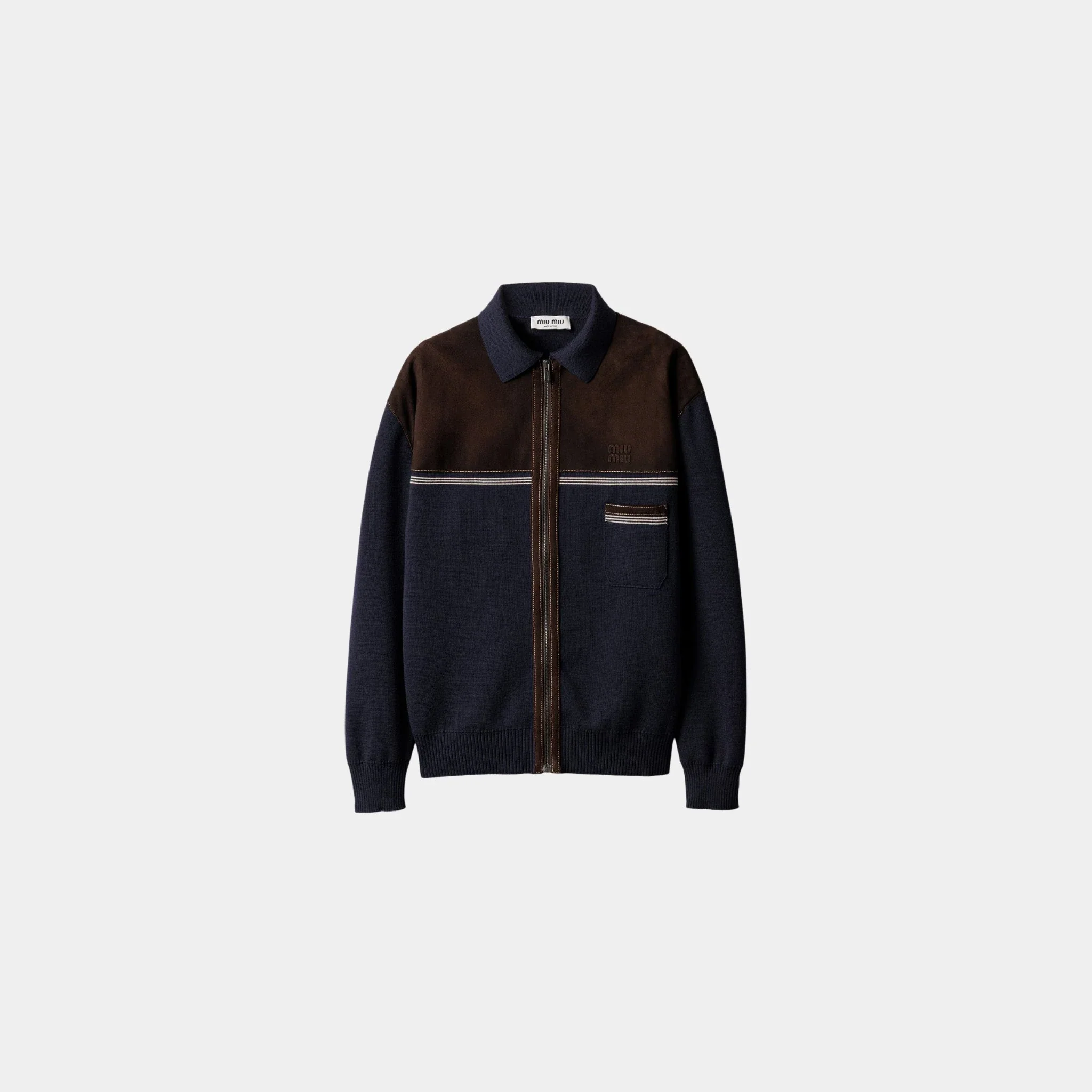Wool and Leather Zipper Oversized Cardigan
