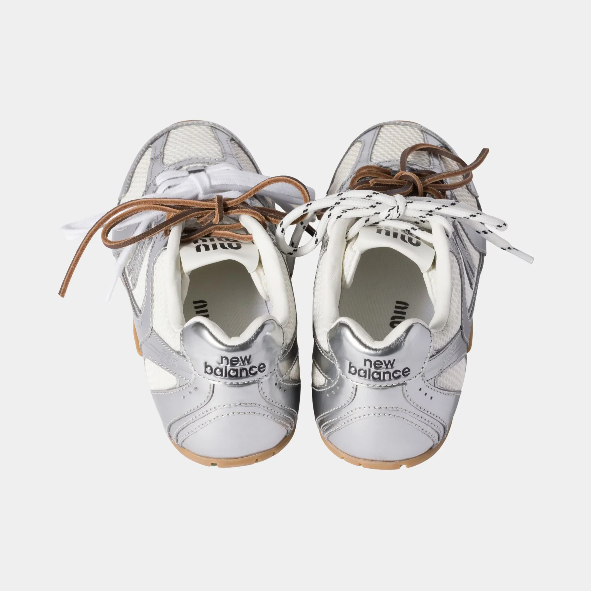 New Balance X Miu Miu 530 SL Shiny Metallic Leather & Mesh Sneakers - Image 3