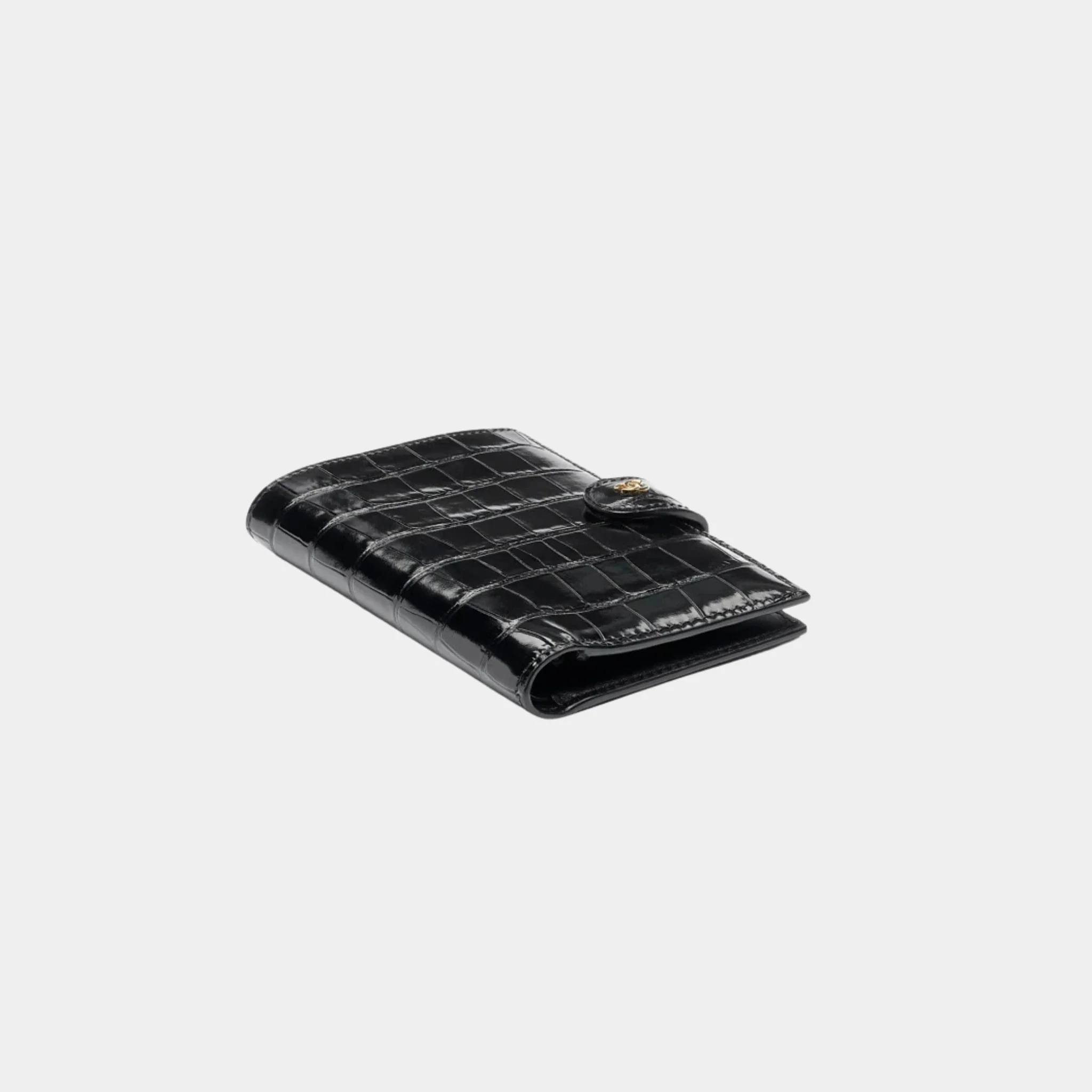 Passport Holder in Crocodile Embossed Calfskin & Gold-Tone Metal