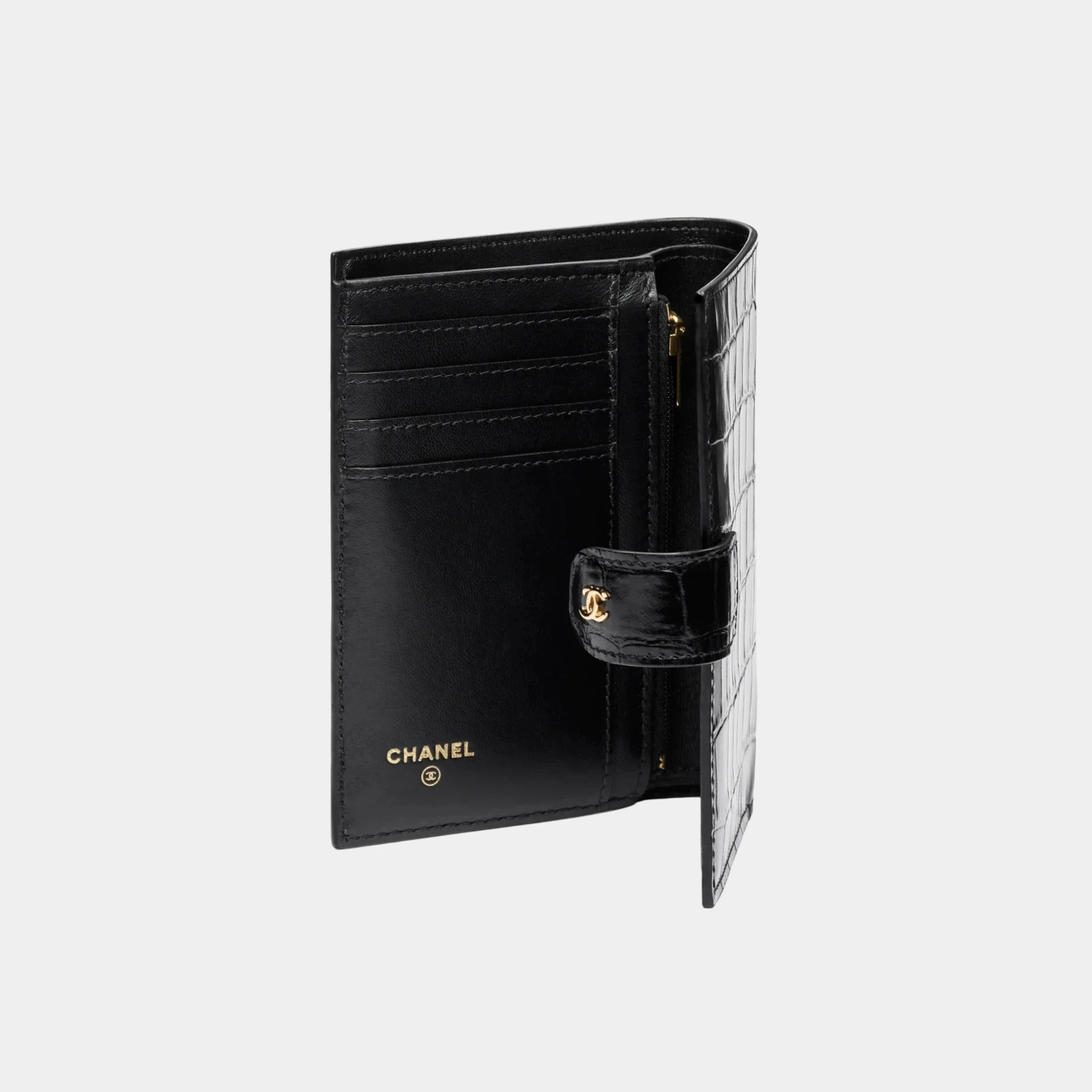 Passport Holder in Crocodile Embossed Calfskin & Gold-Tone Metal - Image 2