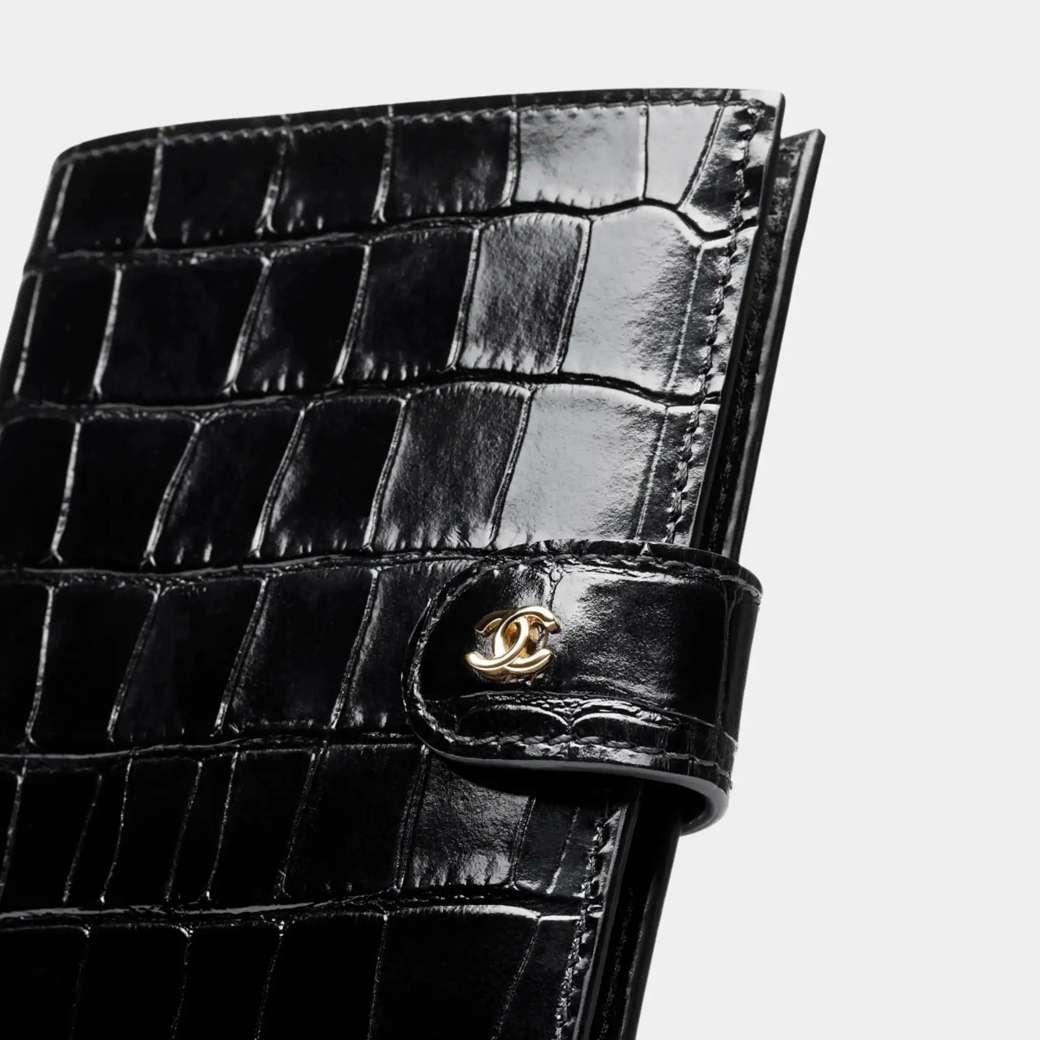 Passport Holder in Crocodile Embossed Calfskin & Gold-Tone Metal - Image 3