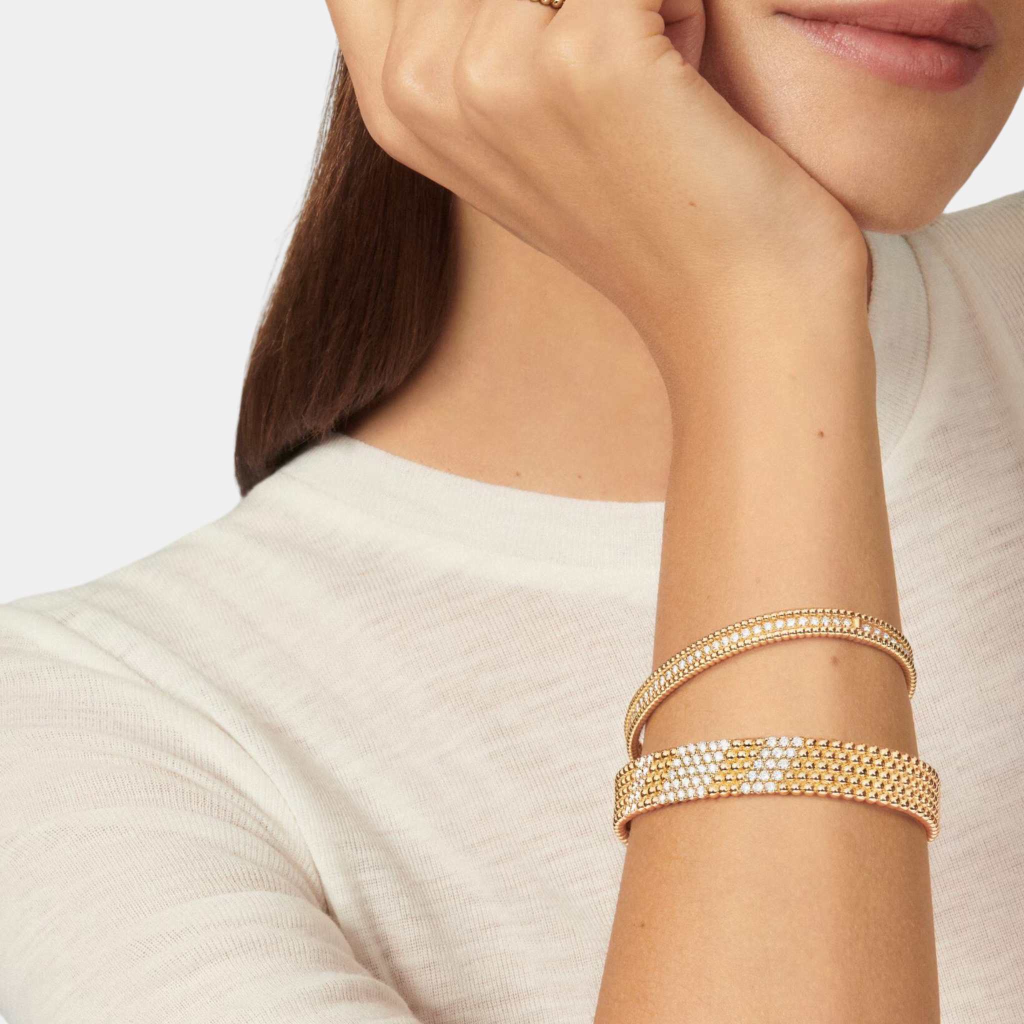 Perlée Diamonds Bracelet 5 Rows Medium Model Yellow Gold Diamond - Image 2