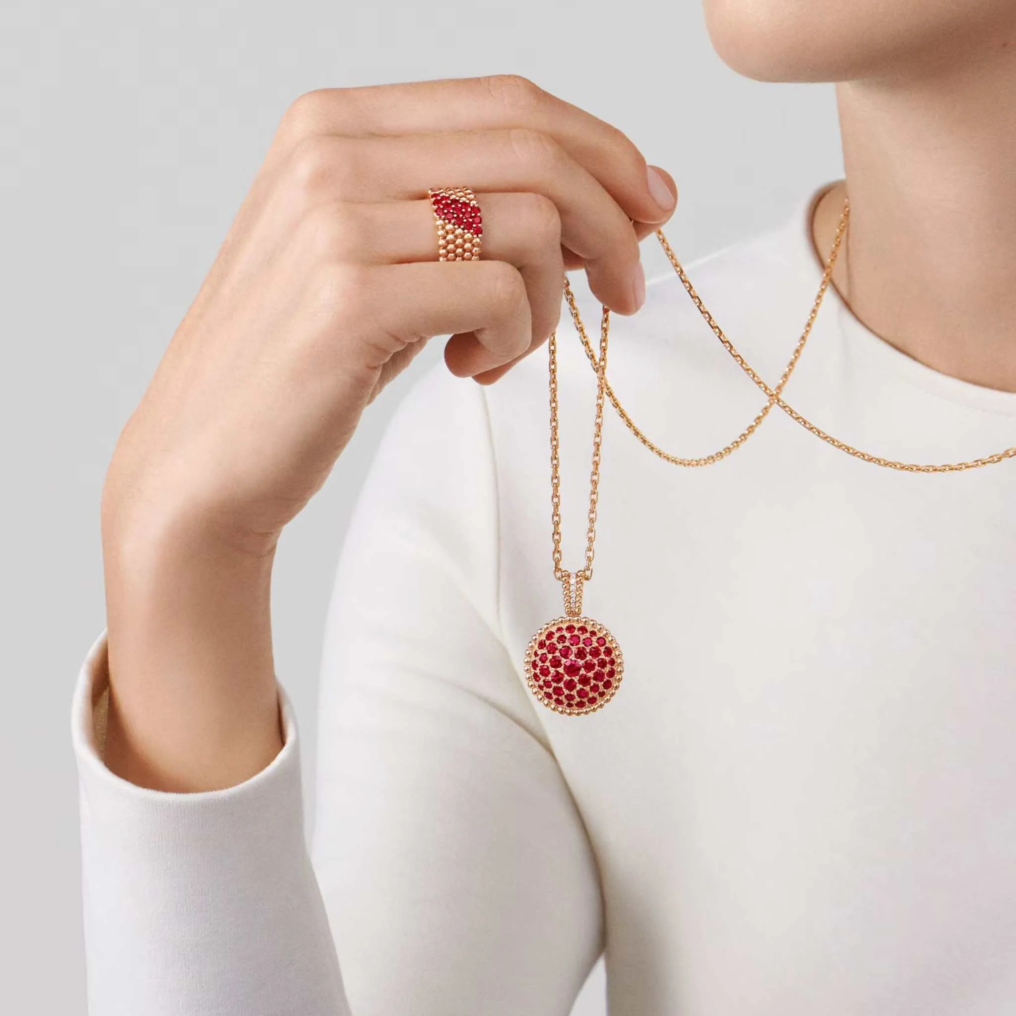 Perlée Secret Pendant Watch Rose Gold Diamond Mother Of Pearl Ruby - Image 2