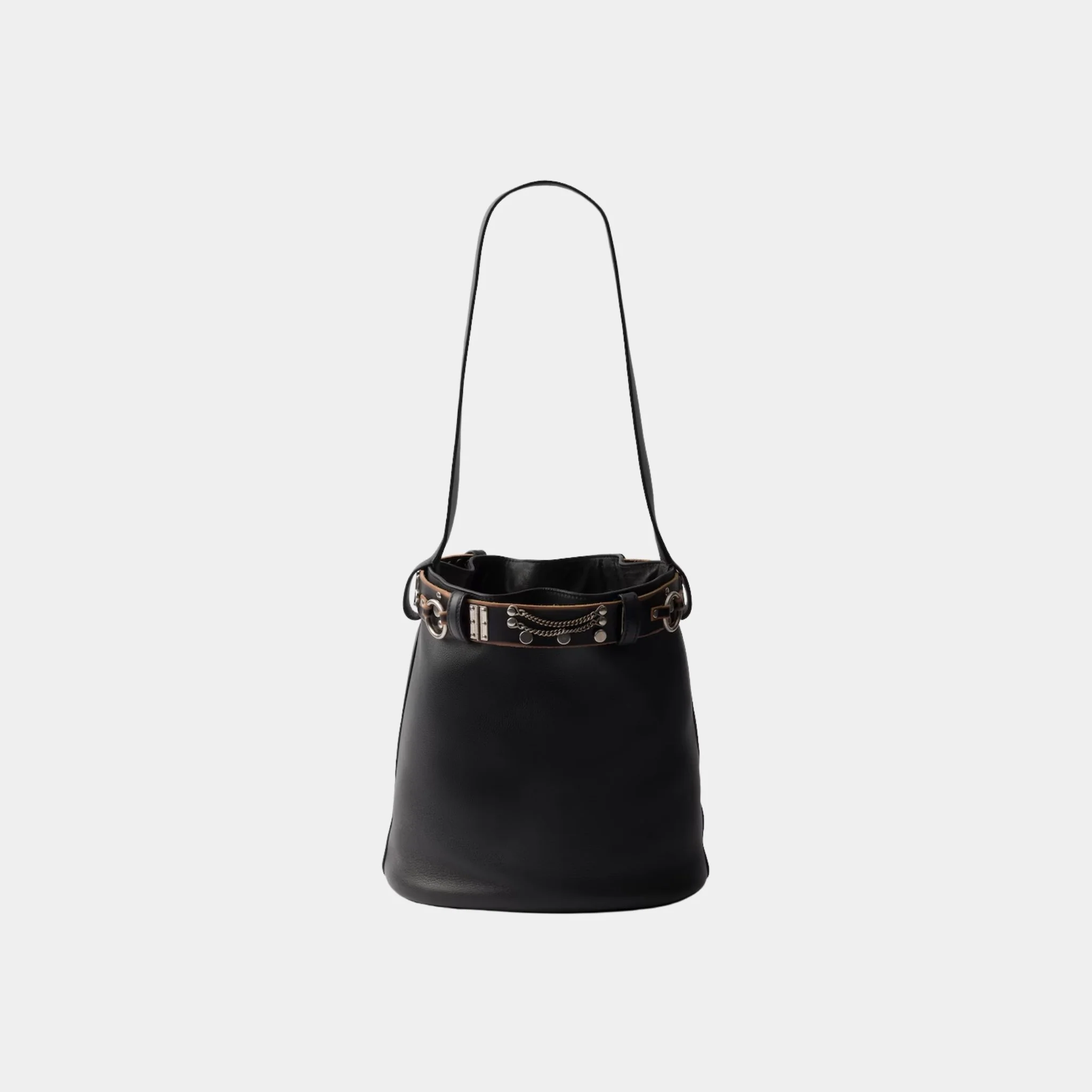 Buckle Leather Bucket Bag With Studded Belt - Image 3