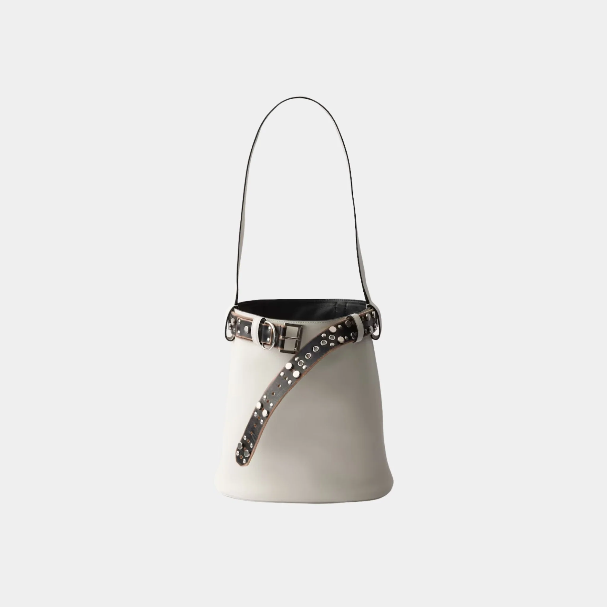 Buckle Leather Bucket Bag With Studded Belt - Image 4