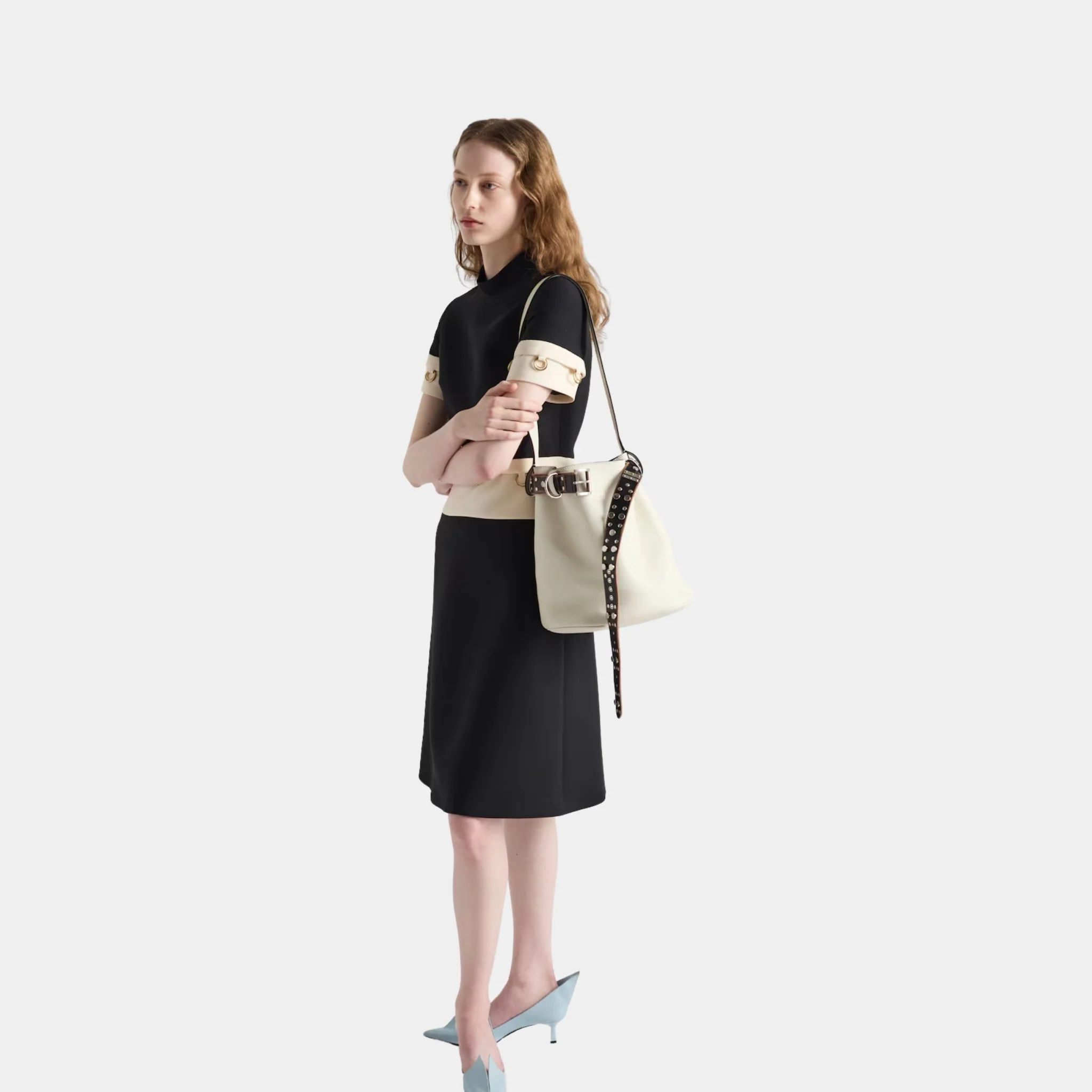 Buckle Leather Bucket Bag With Studded Belt - Image 5