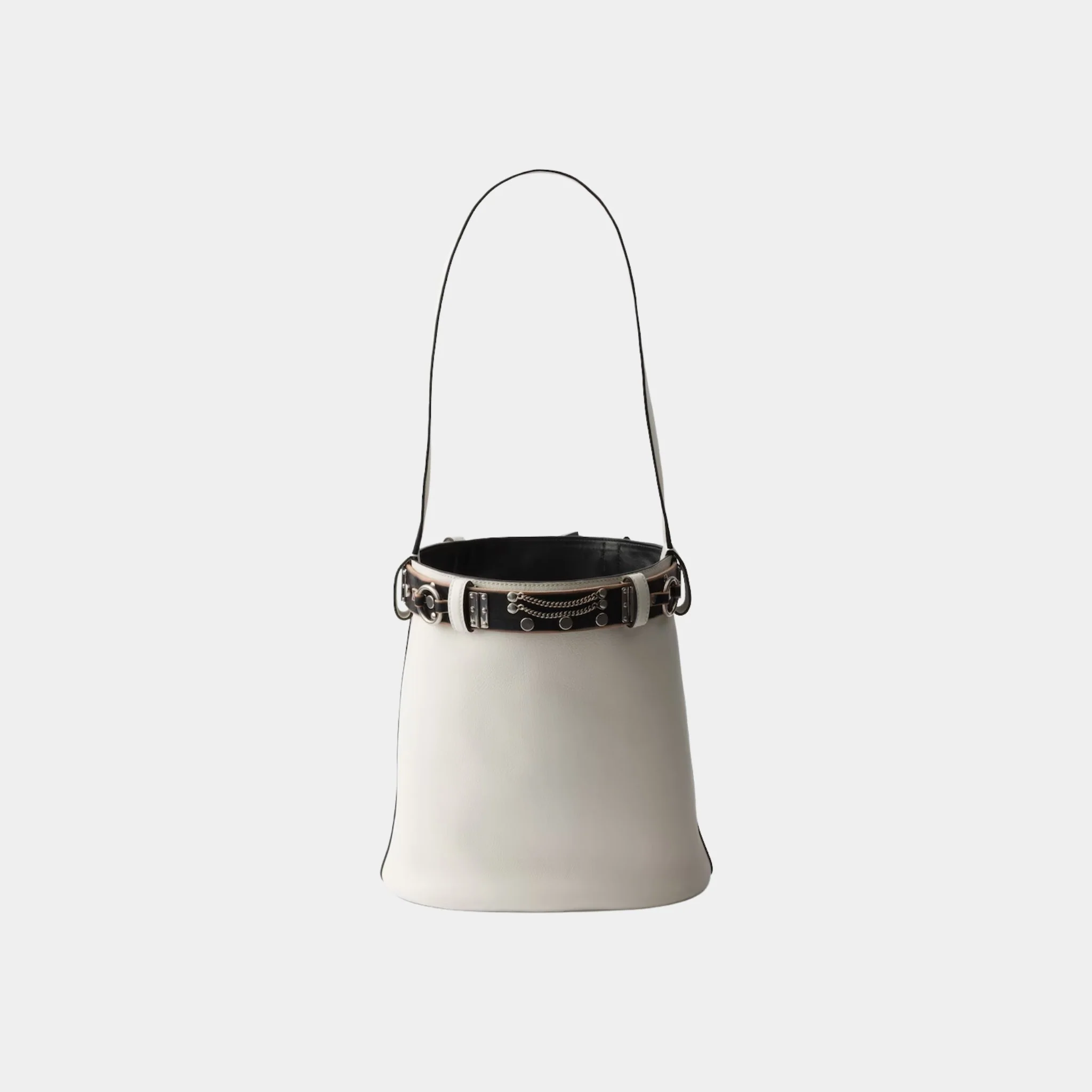 Buckle Leather Bucket Bag With Studded Belt - Image 6