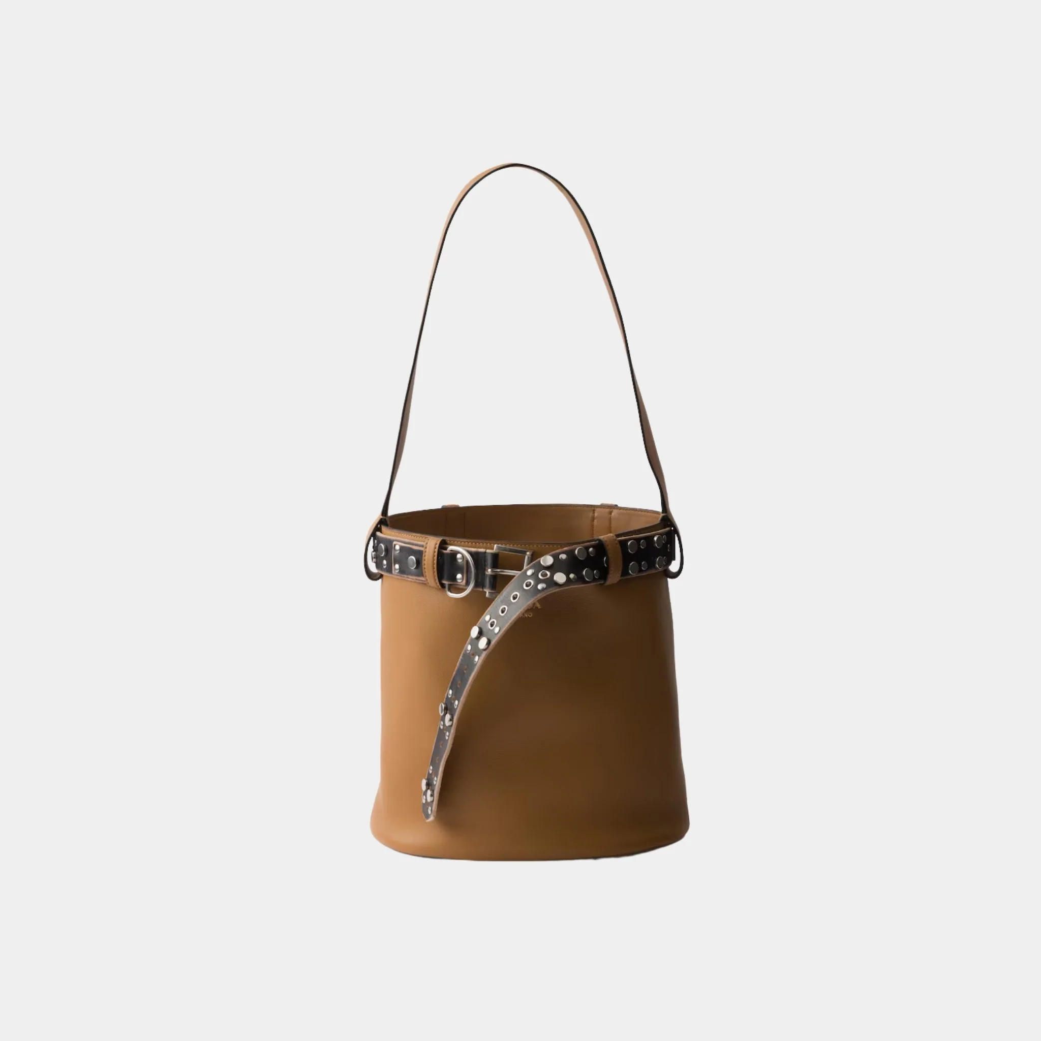 Buckle Leather Bucket Bag With Studded Belt - Image 7