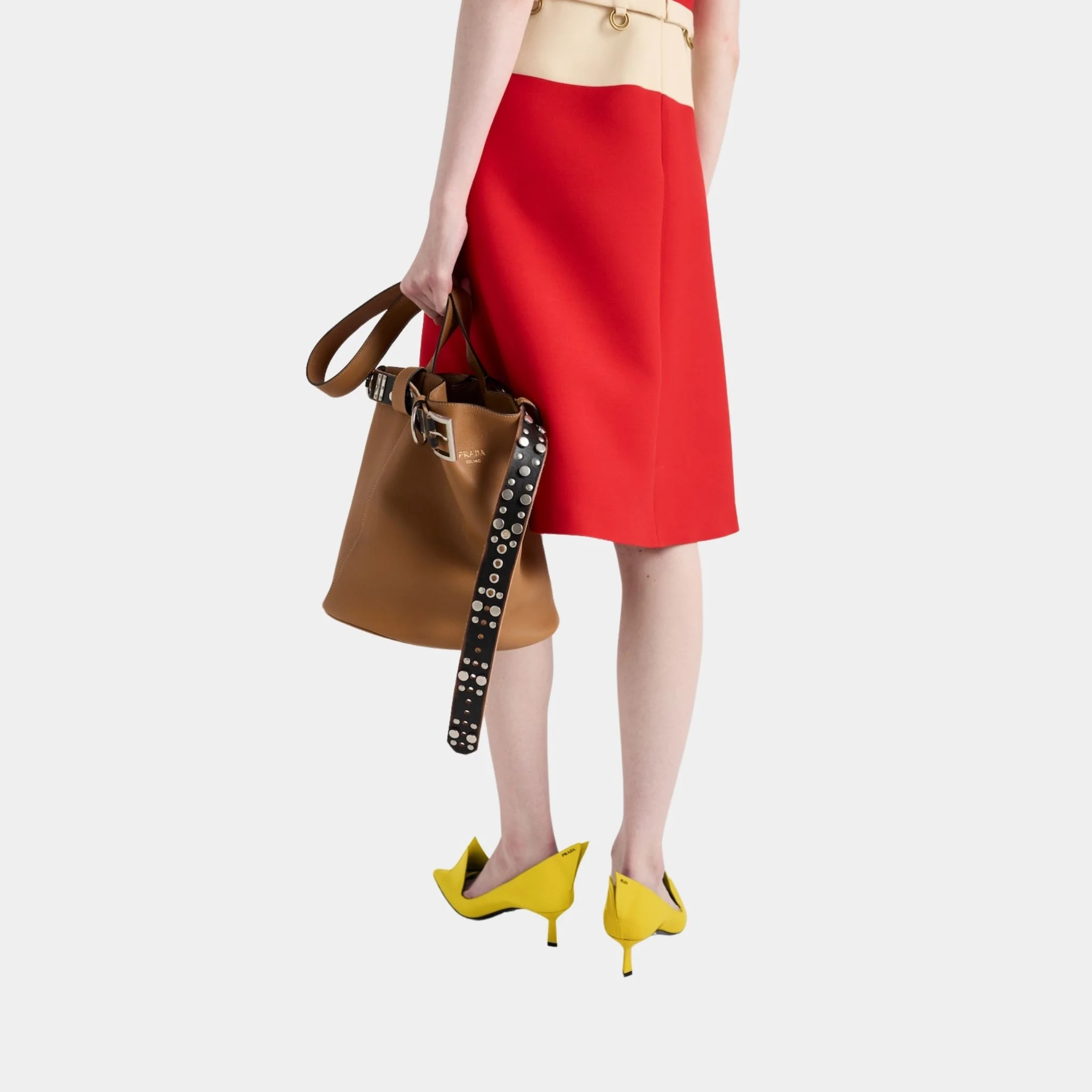 Buckle Leather Bucket Bag With Studded Belt - Image 9