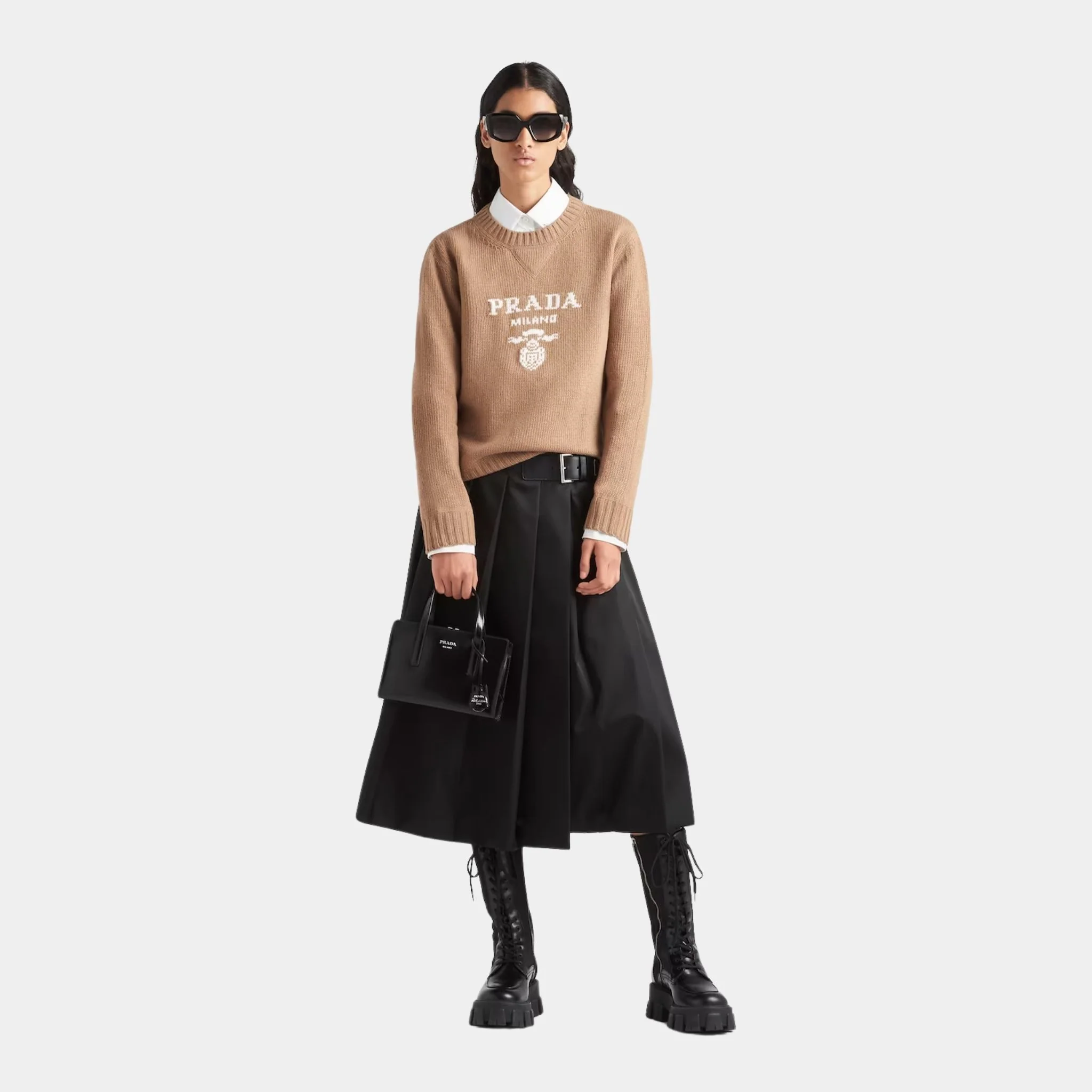 Cashmere and Wool Prada Logo Crew-neck Sweater - Image 8